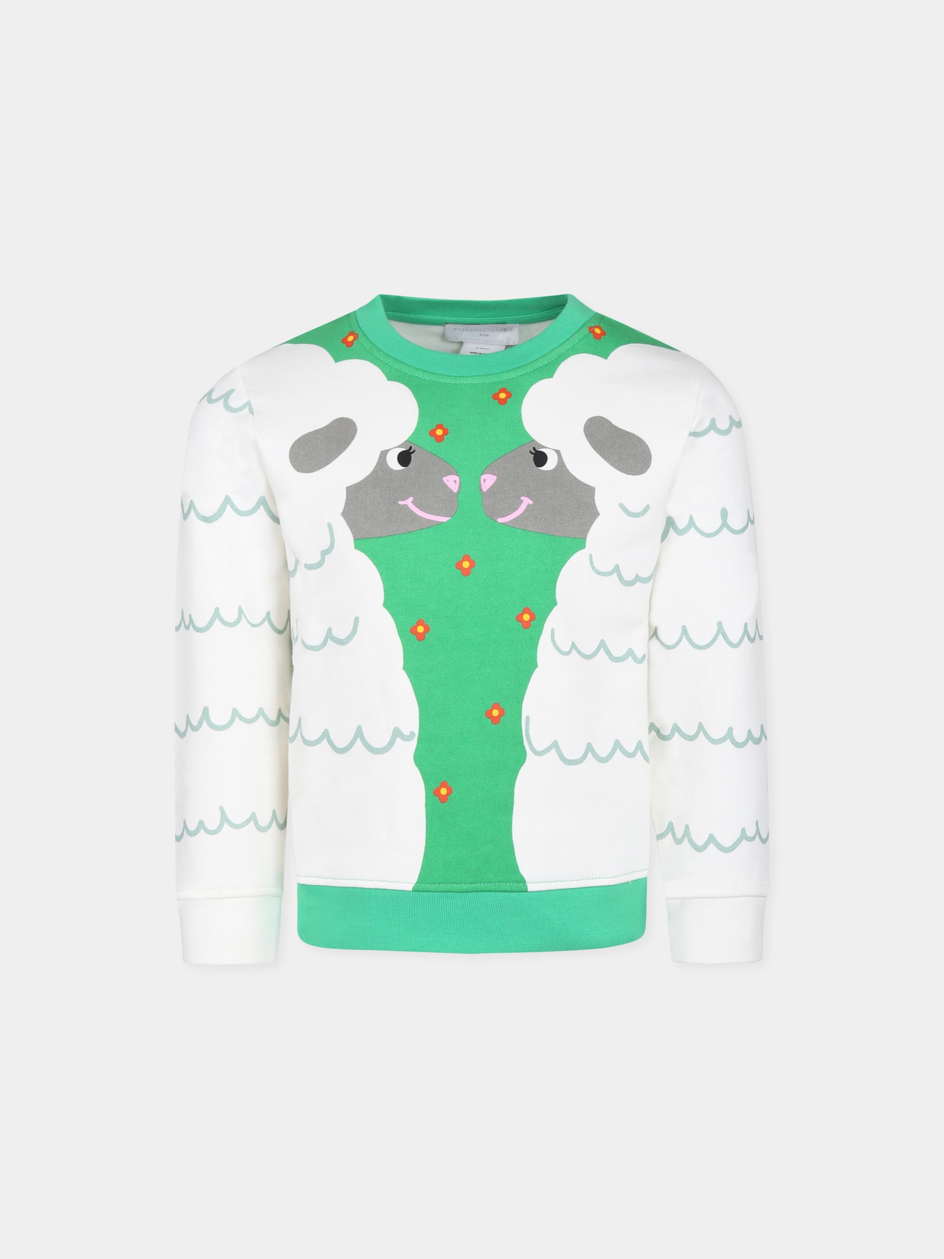 Felpa verde per bambina con stampa pecore,Stella Mccartney Kids,TV4A00 Z0453 739