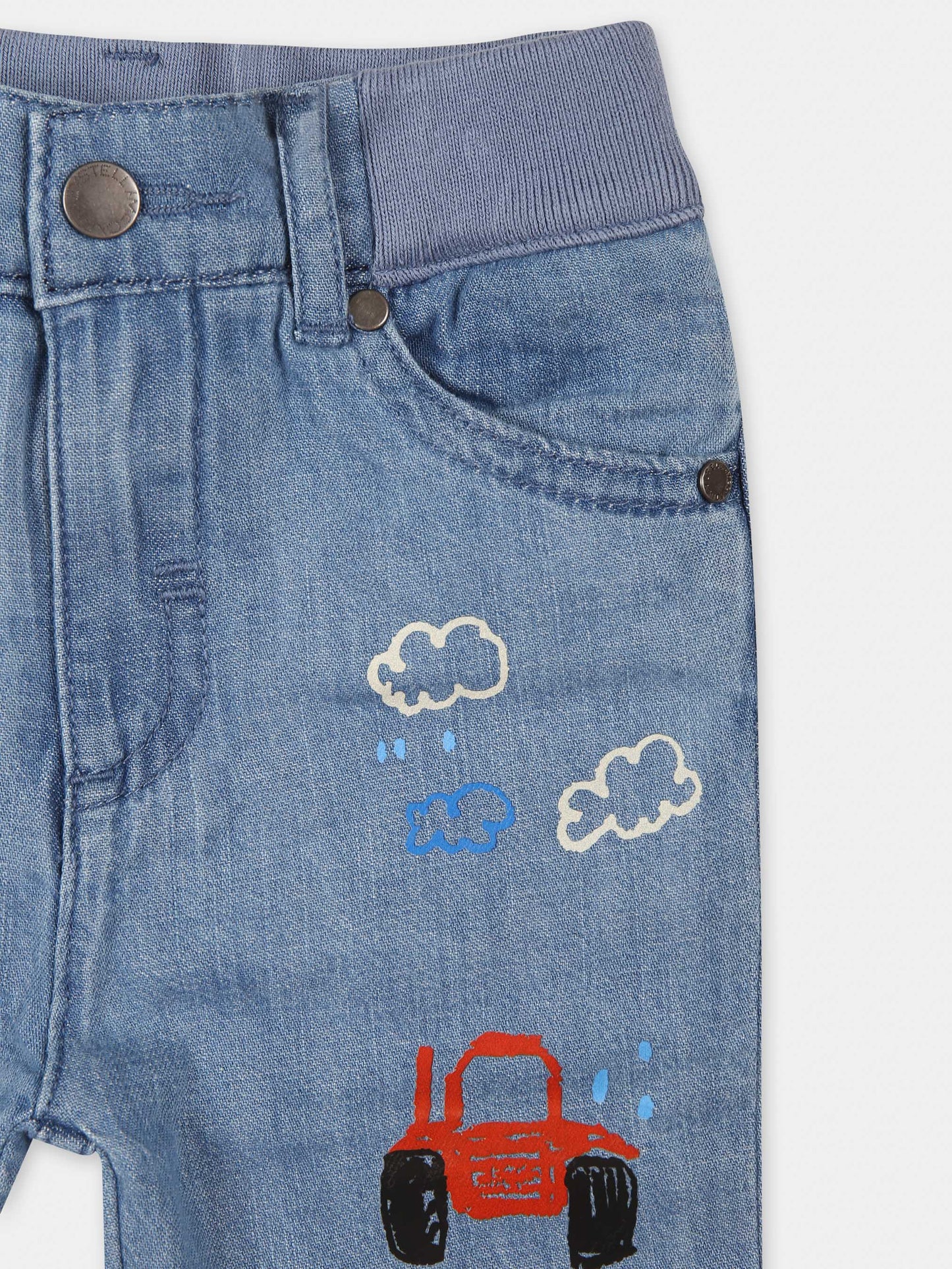 Jeans blu per neonato con stampa trattori,Stella Mccartney Kids,TV6550 Z0522 666