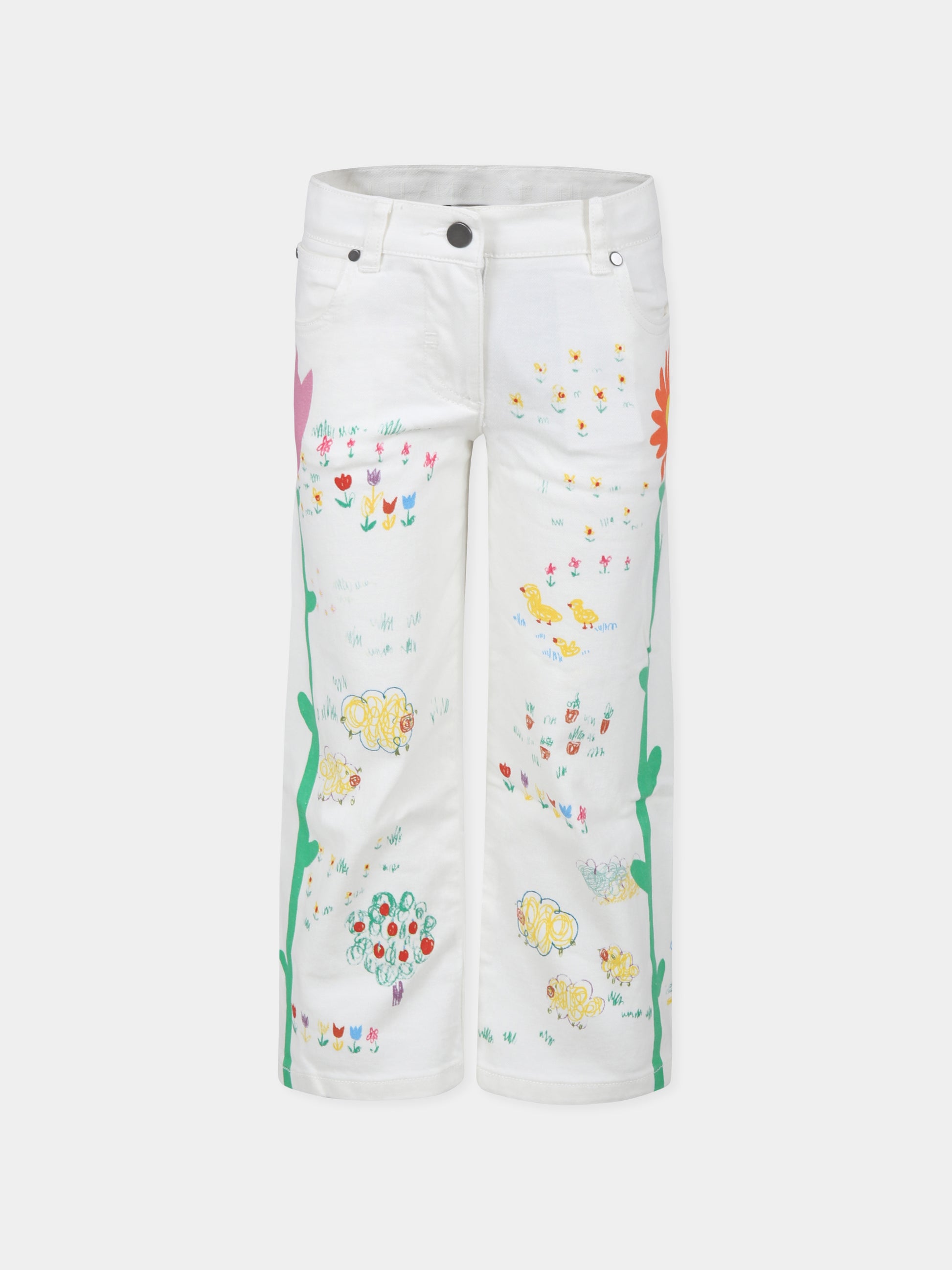 Jeans bianchi per bambina con fiori e alberi,Stella Mccartney Kids,TV6A10 Z2038 101MC