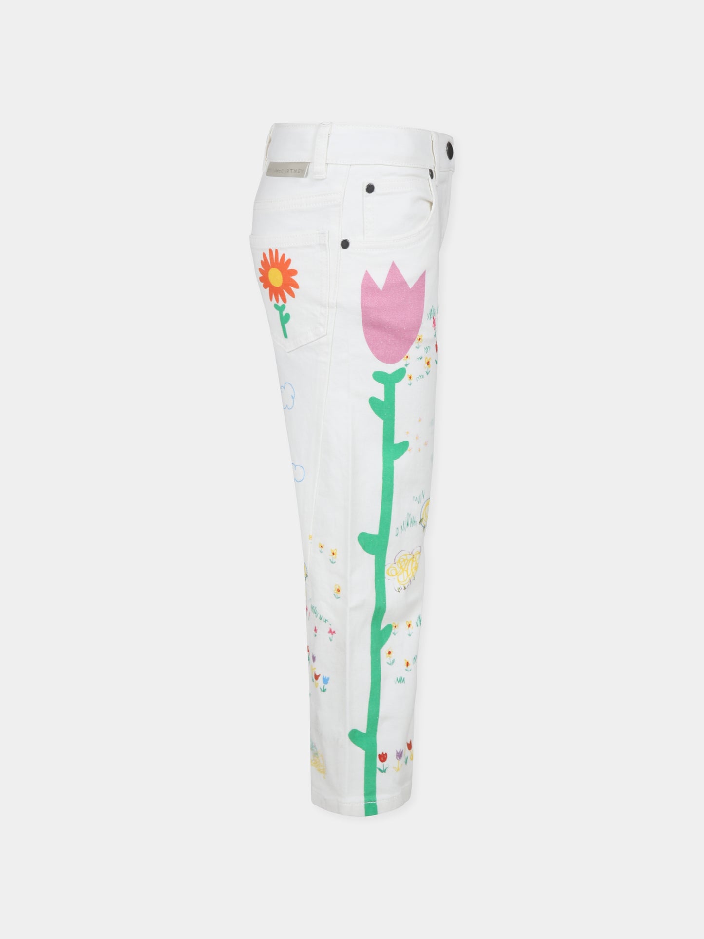 Jeans bianchi per bambina con fiori e alberi,Stella Mccartney Kids,TV6A10 Z2038 101MC