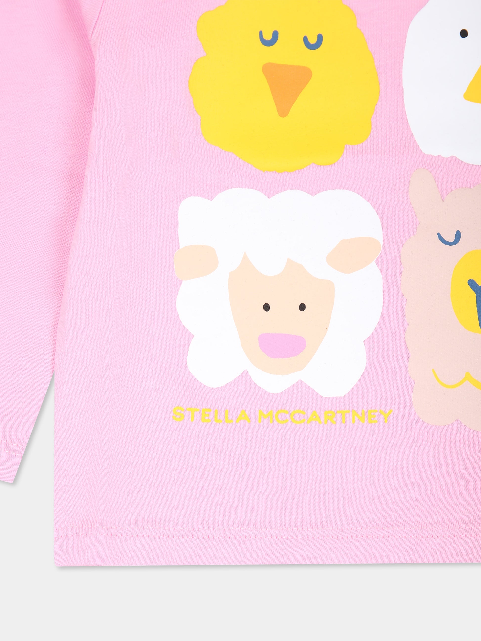 T-shirt rosa per neonata con stampa animali,Stella Mccartney Kids,TV8040 Z0434 50G