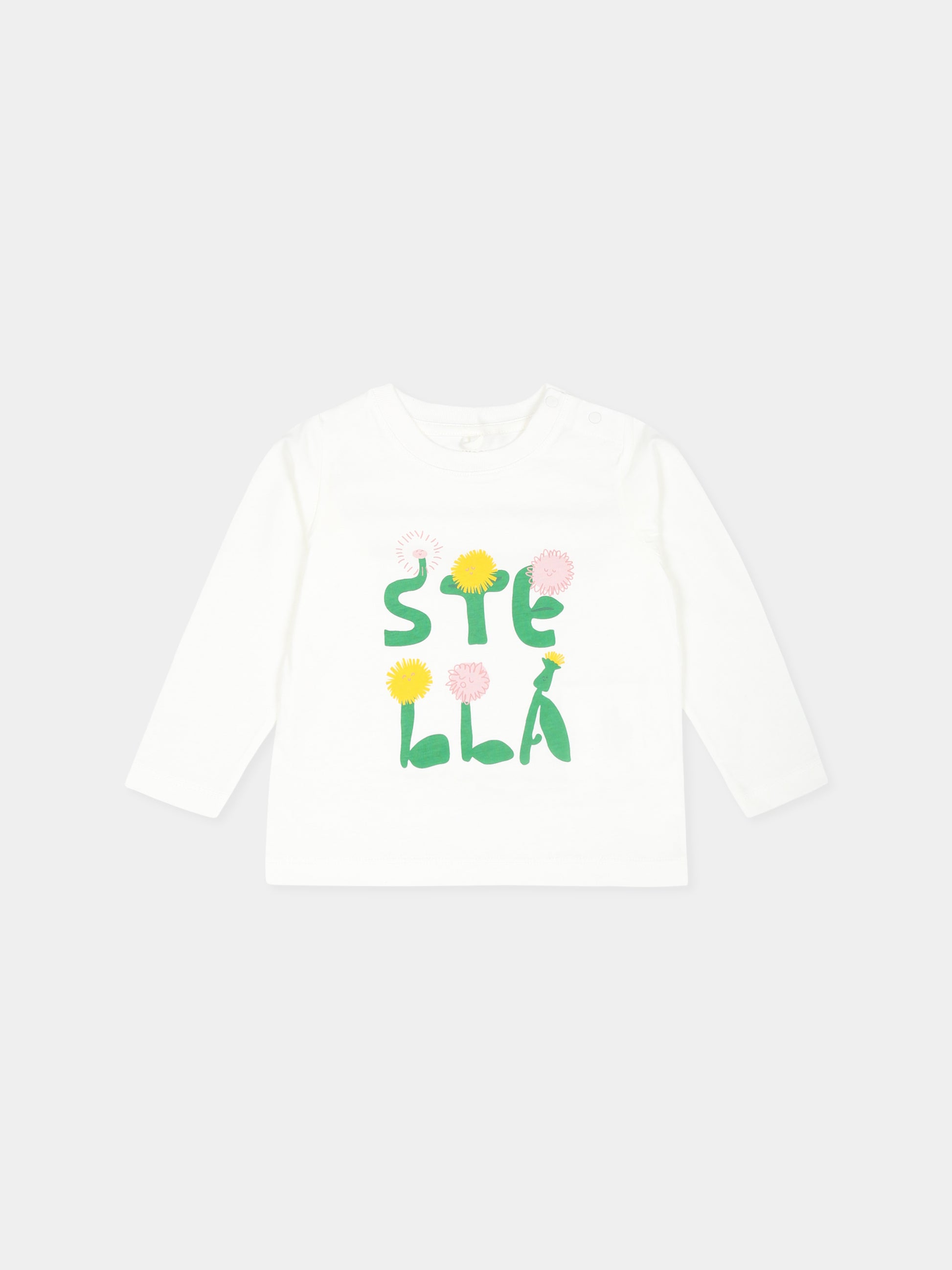 T-shirt bianca per neonata con fiori e logo,Stella Mccartney Kids,TV8100 Z0434 101