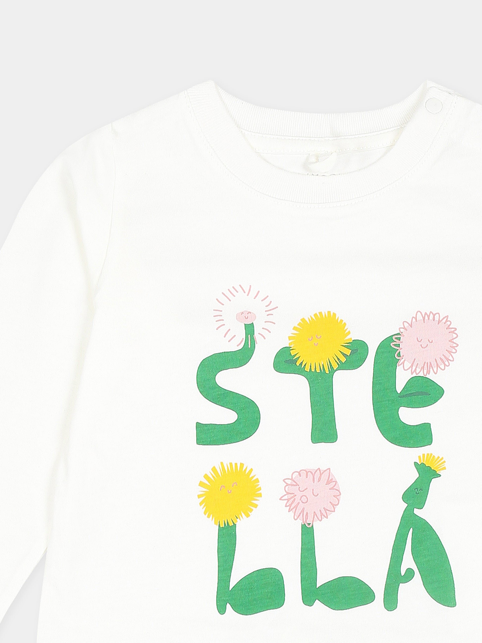 T-shirt bianca per neonata con fiori e logo,Stella Mccartney Kids,TV8100 Z0434 101