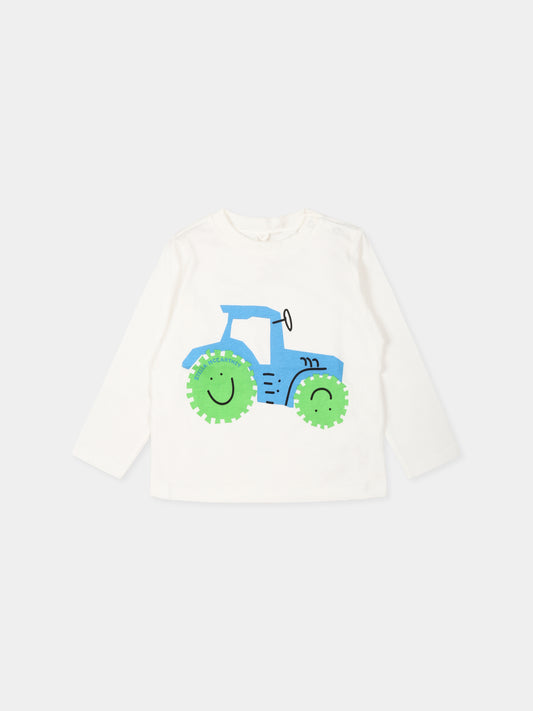 T-shirt bianca per neonato con stampa trattore,Stella Mccartney Kids,TV8670 Z0434 186