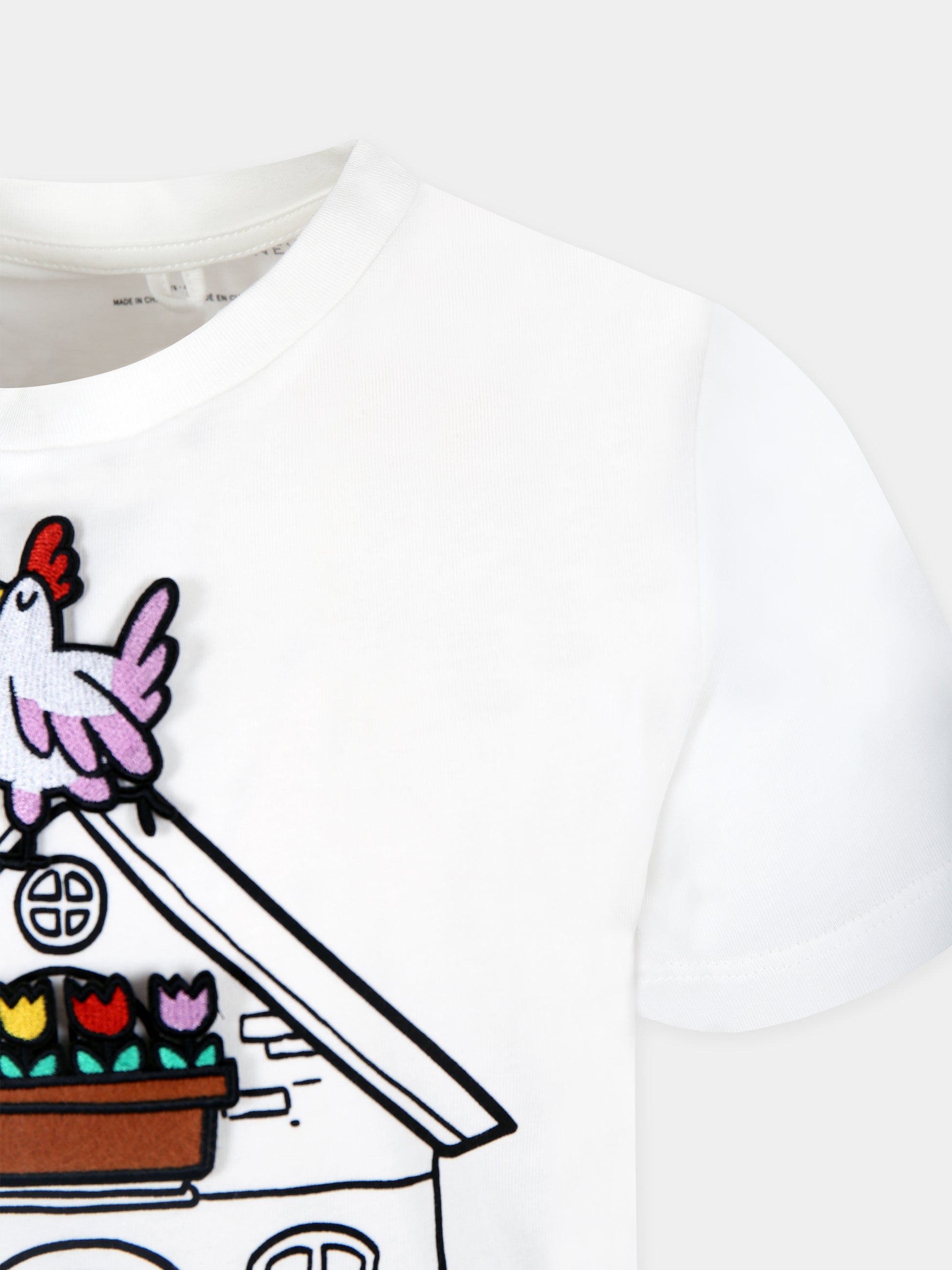 T-shirt bianca per bambini con stampa casa,Stella Mccartney Kids,TV8A51 Z0434 101