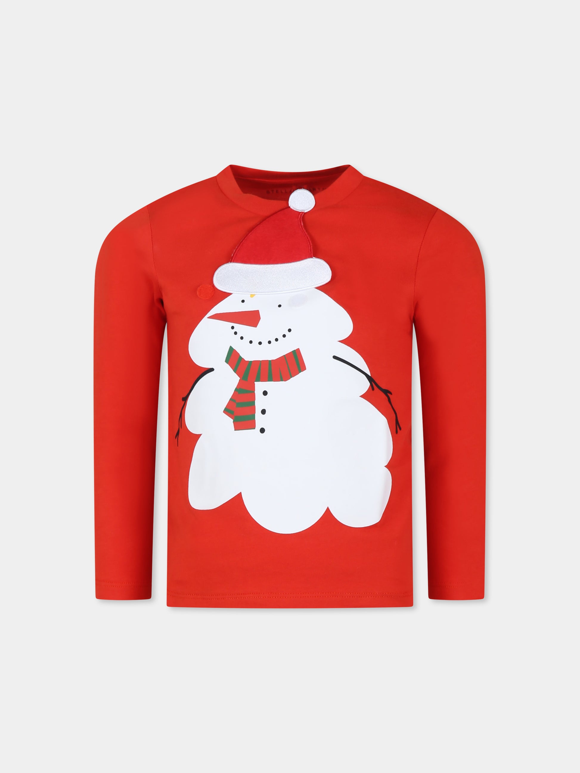 T-shirt rossa per bambini con stampa pupazzo di neve,Stella Mccartney Kids,TV8P01 Z0434 421