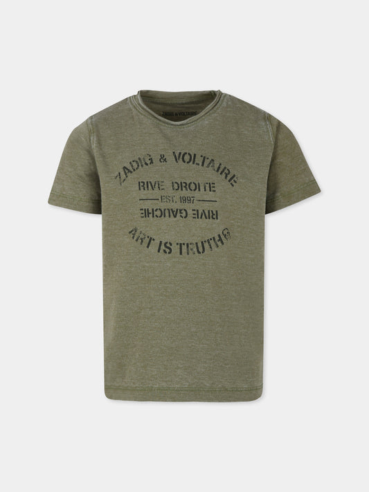 T-shirt verde per bambini con stampa,Zadig & Voltaire Kids,X60183 64H