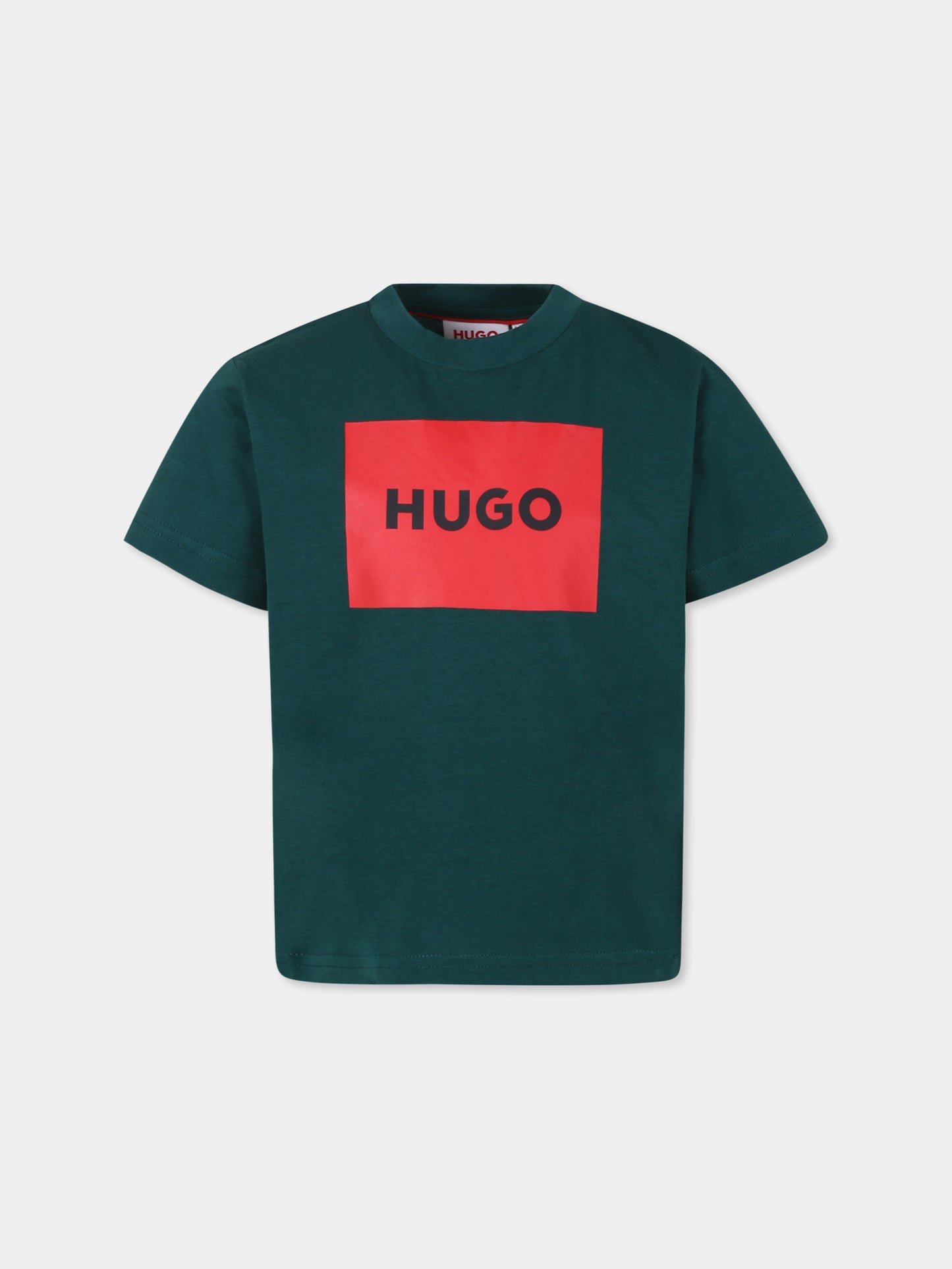 T-shirt verde per bambino con logo,Hugo,G00144 66H