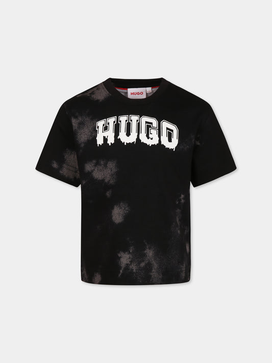 T-shirt nera per bambino con logo,Hugo,G00150 M60