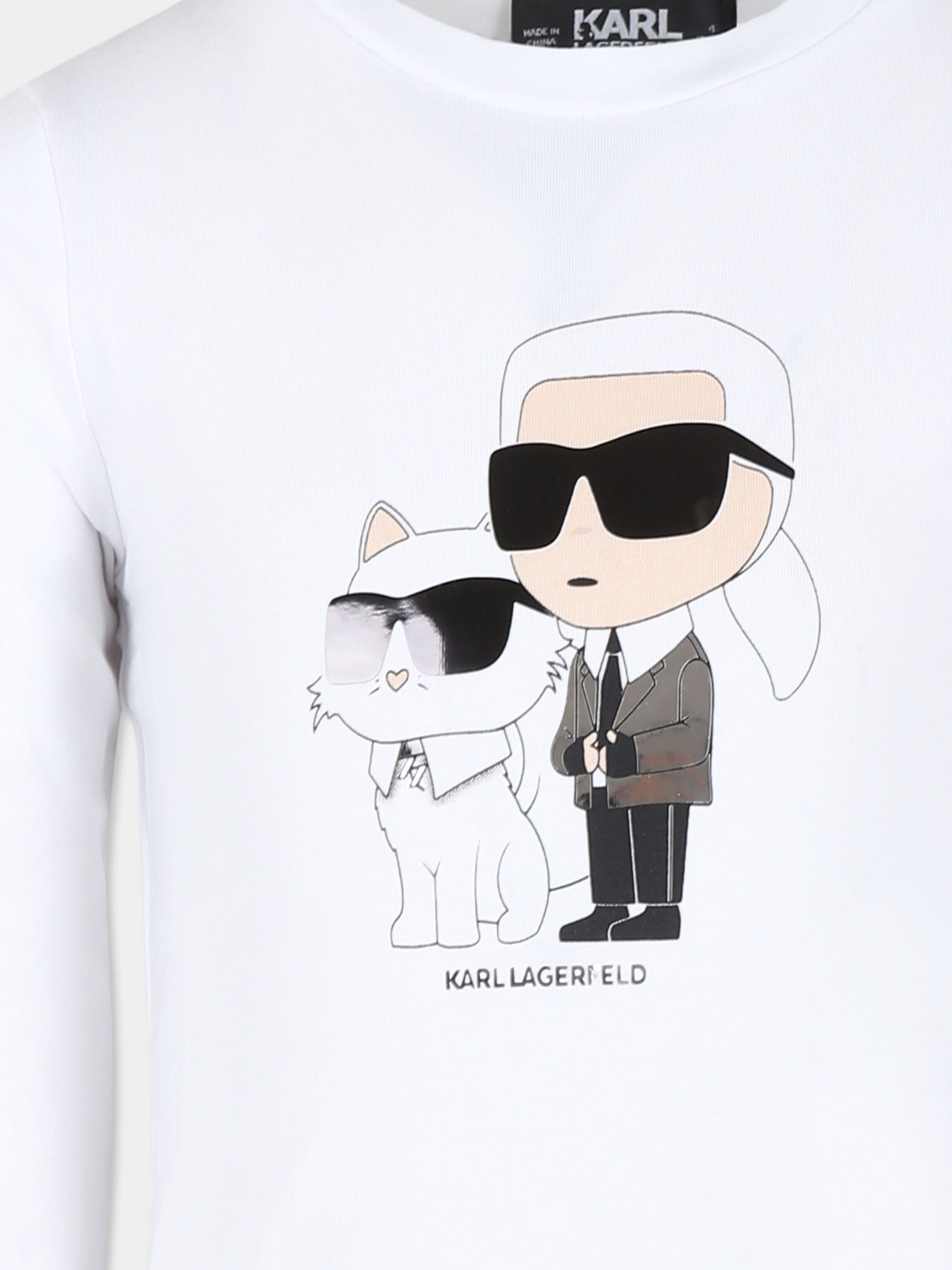 T-shirt bianca per bambina con Choupette e Karl,Karl Lagerfeld Kids,Z30209 10P