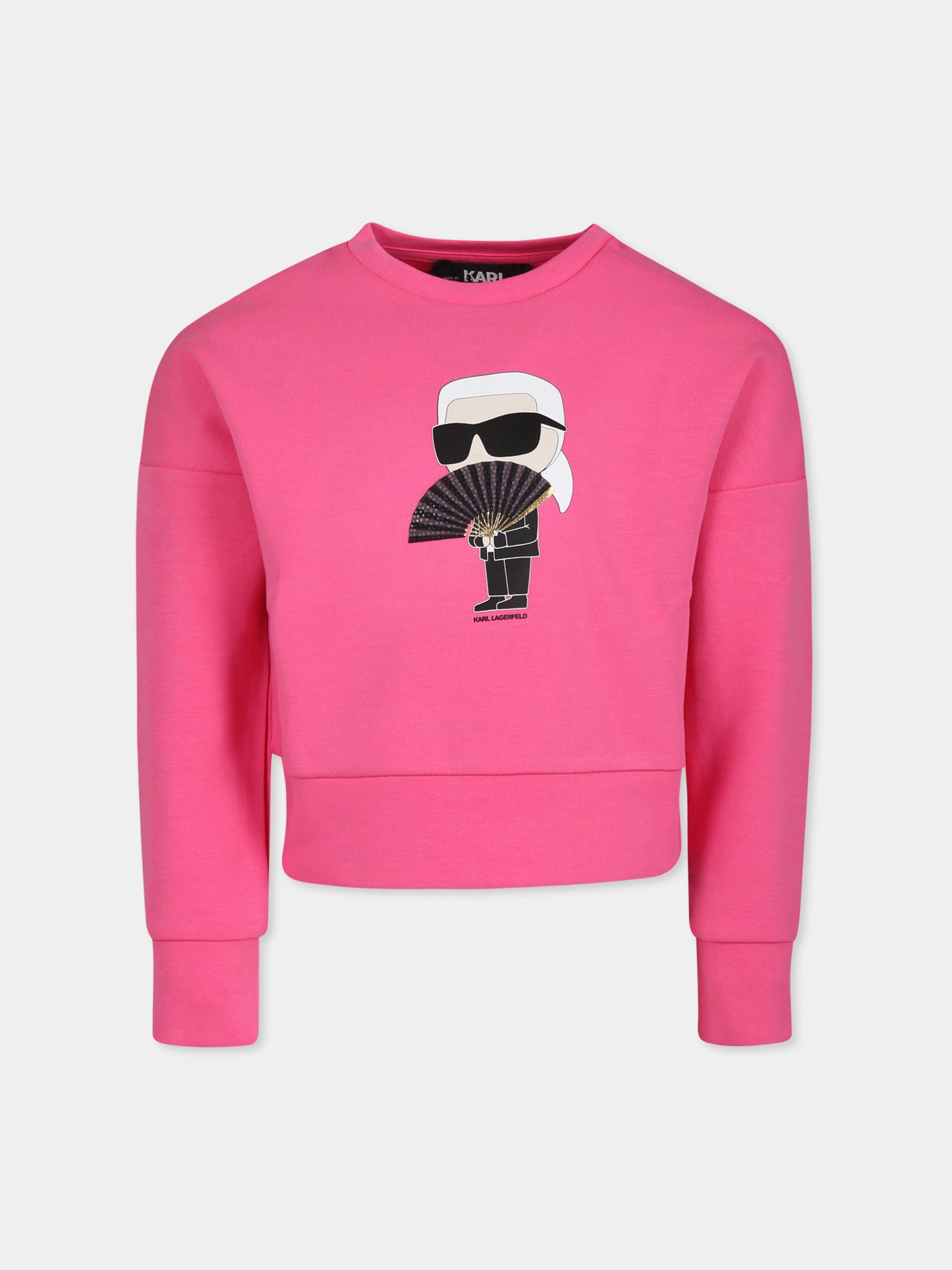 Felpa fucsia per bambina con stampa Karl,Karl Lagerfeld Kids,Z30219 46A