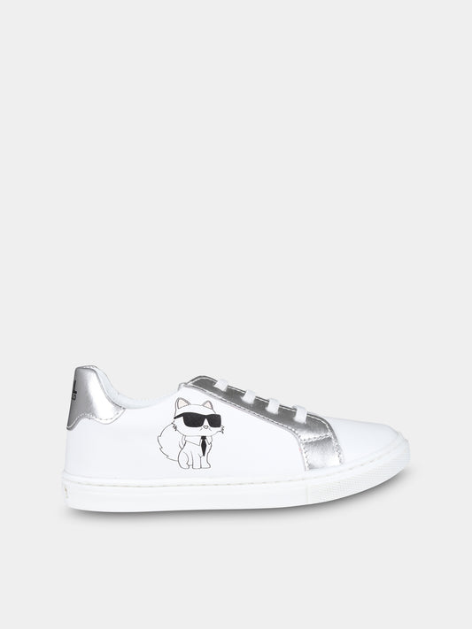 Sneakers bianche per bambina con Choupette,Karl Lagerfeld Kids,Z30321 10P