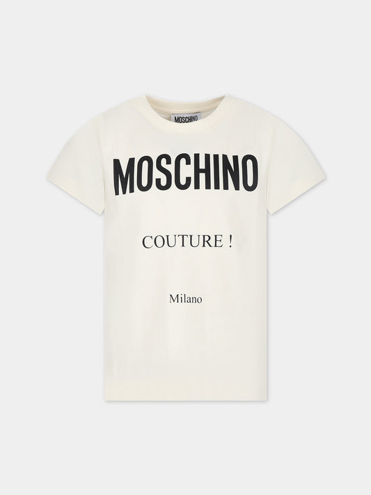 T-shirt avorio per bambini con logo,Moschino Kids,H5M03U LAA10 20059