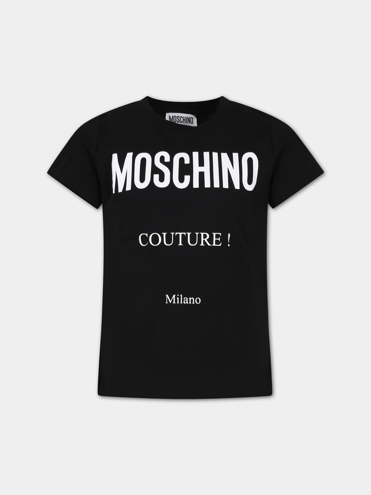 T-shirt nera per bambini con logo,Moschino Kids,H5M03U LAA10 60100