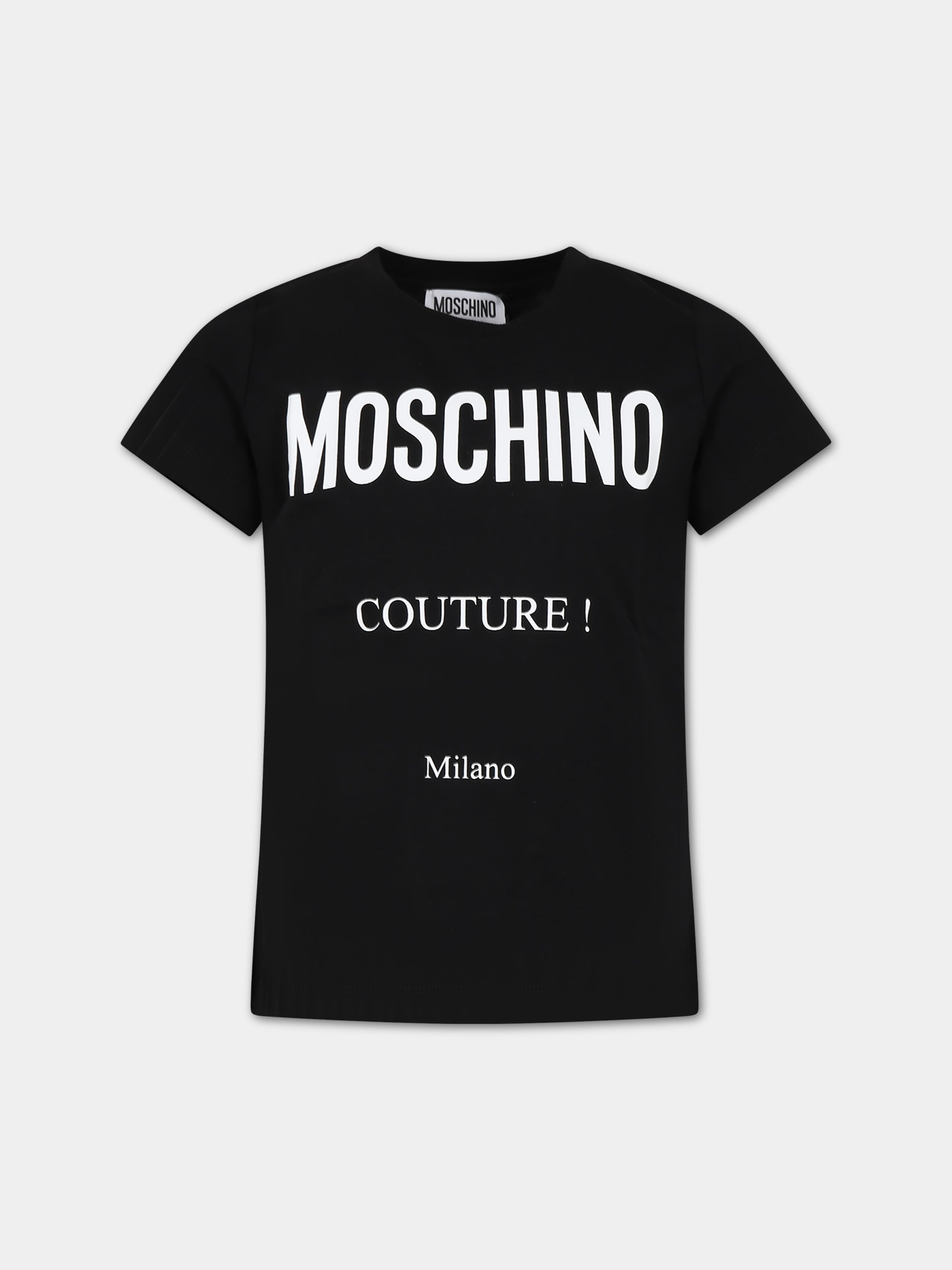 T-shirt nera per bambini con logo,Moschino Kids,H5M03U LAA10 60100