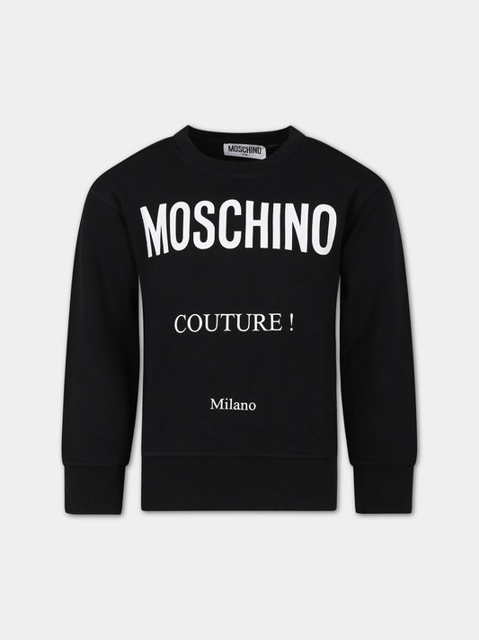Felpa nera per bambina con logo,Moschino Kids,HNF06O LCA23 60100