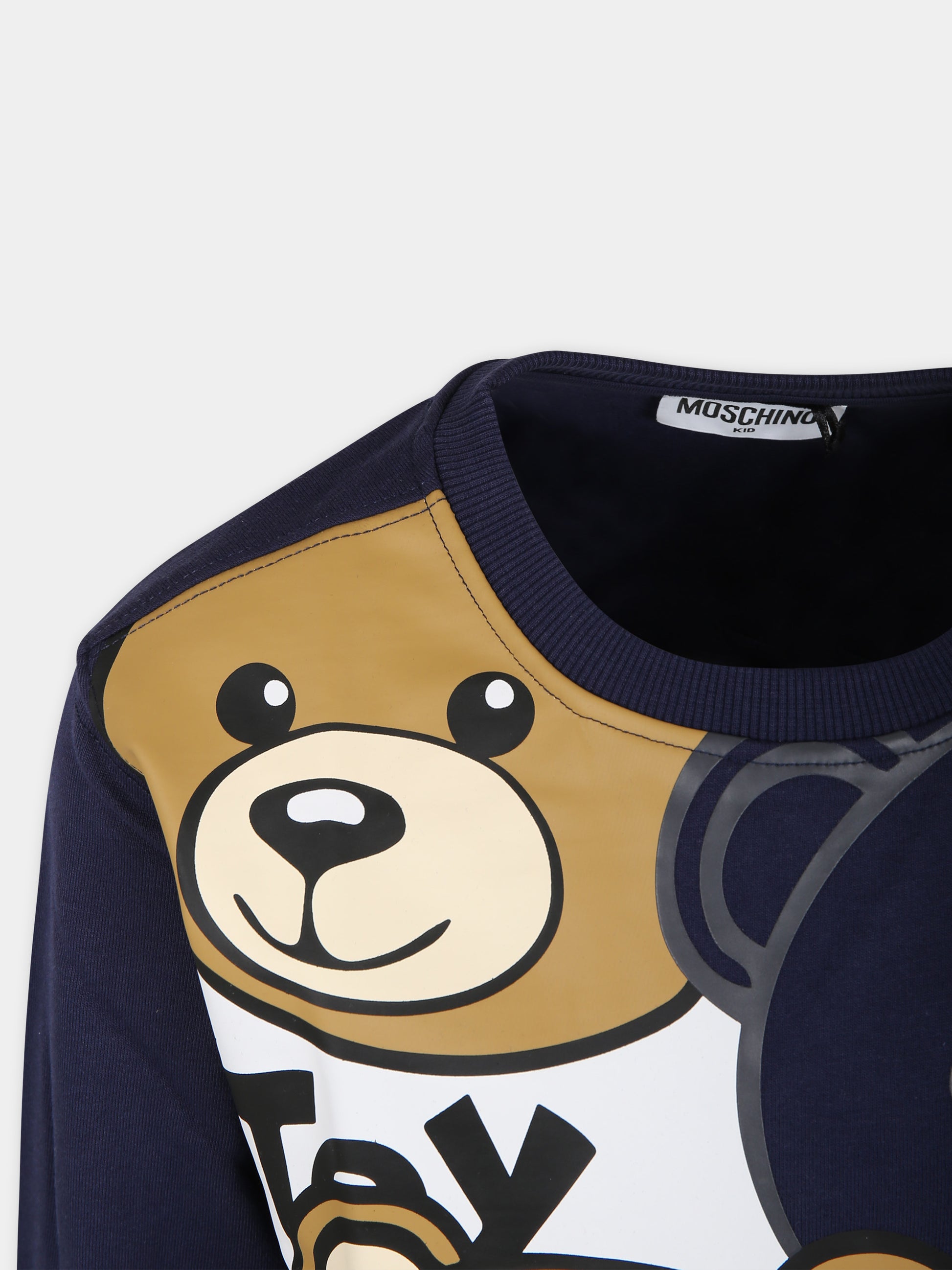 Felpa blu per bambini con Teddy Bears e logo,Moschino Kids,HNF07H LCA58 40016