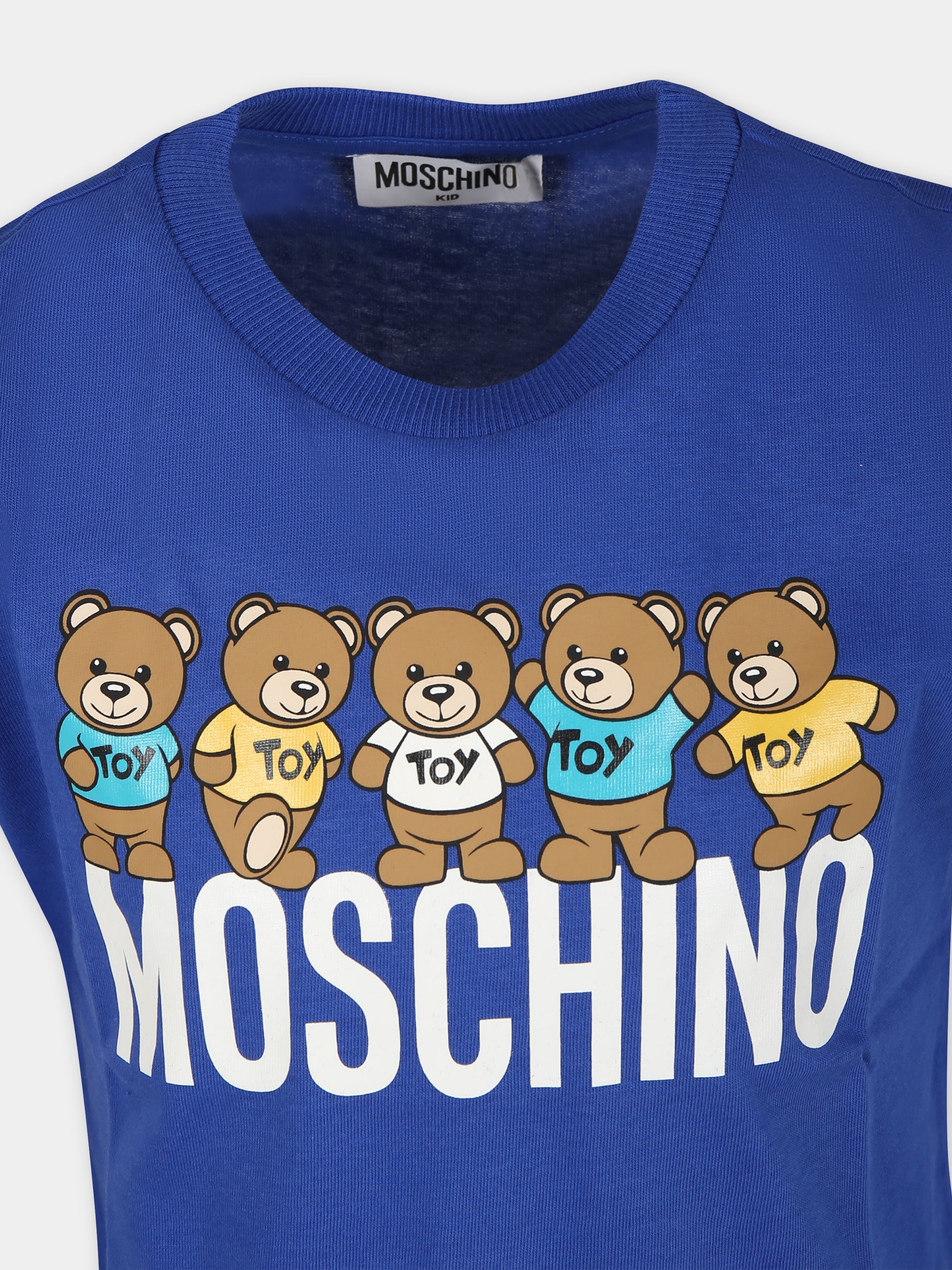 T-shirt blu per bambino con Teddy Bears e logo,Moschino Kids,HTM03U LAA20 40457