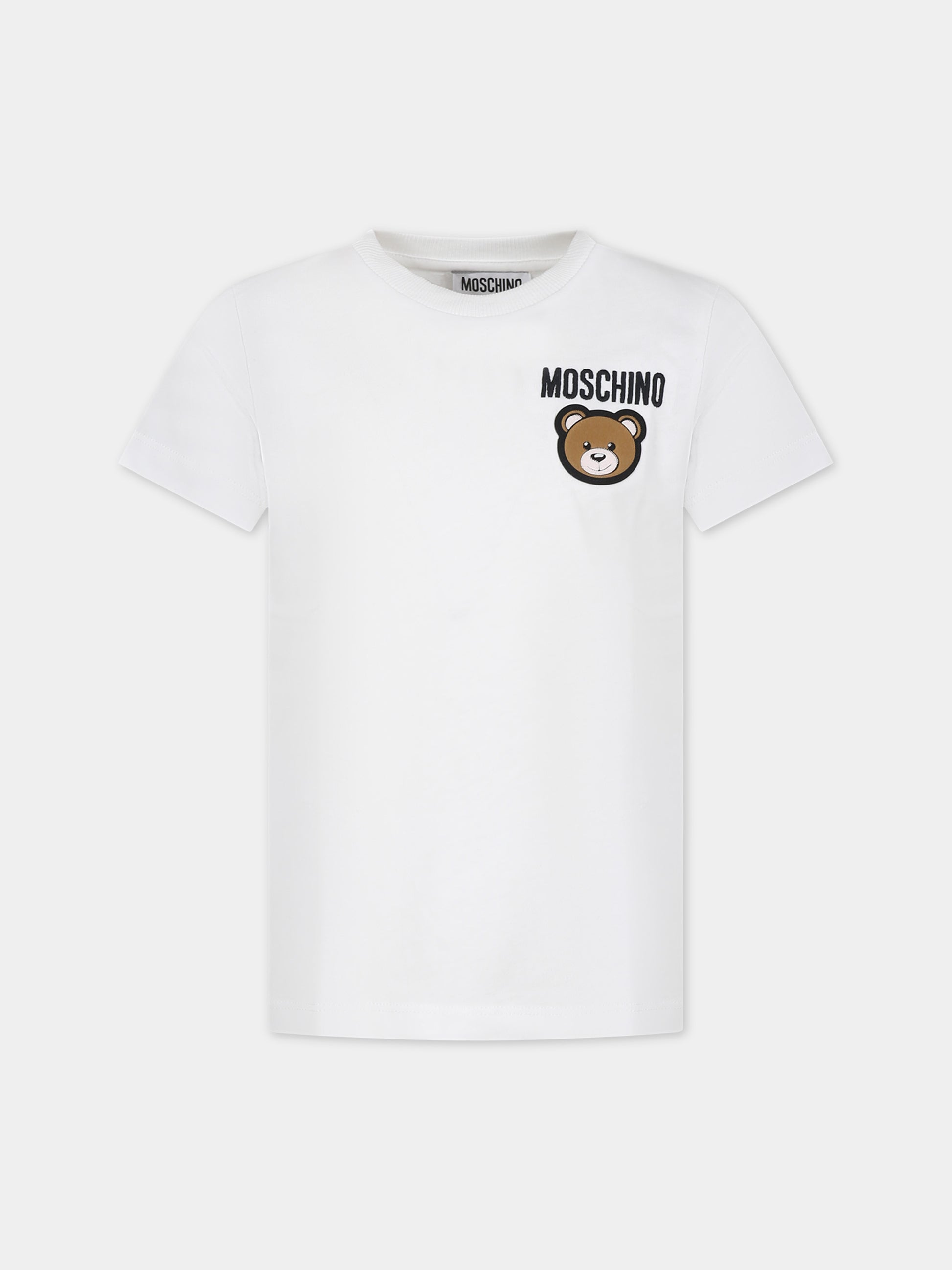 T-shirt bianca per bambini con Teddy Bear e logo,Moschino Kids,HZM03U LAA01 10101