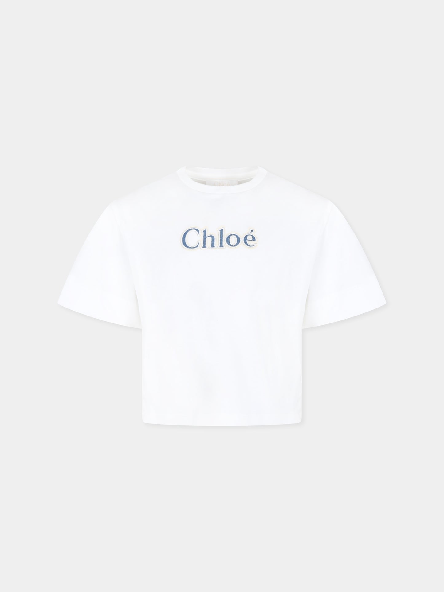 T-shirt bianca per bambina con logo,Chloé Kids,C20387 117