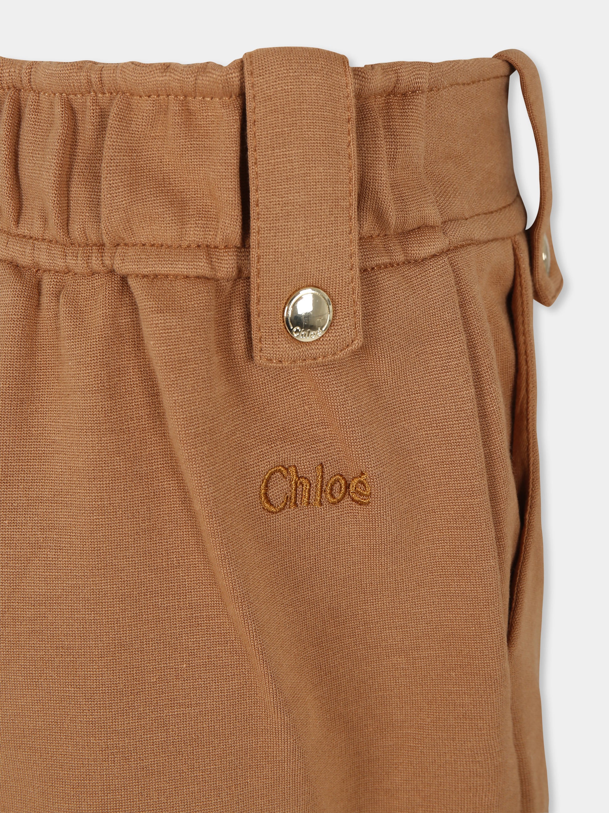 Pantaloni marroni per bambina con logo,Chloé Kids,C20224 324