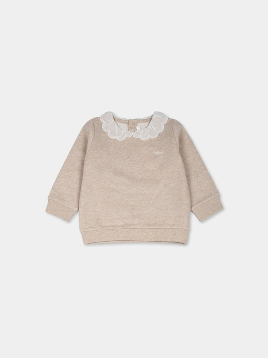 Felpa beige per neonata con logo,Chloé Kids,C20310 C03