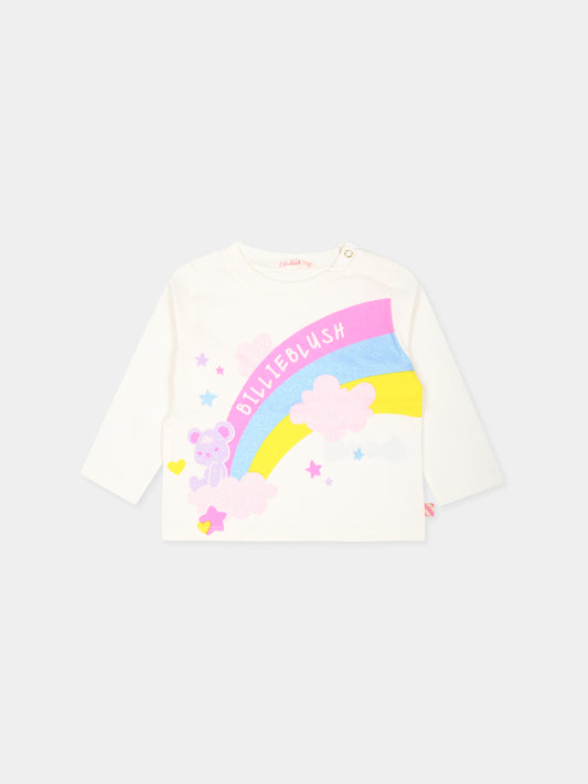 T-shirt avorio per neonata con arcobaleno,Billieblush,U20404 121