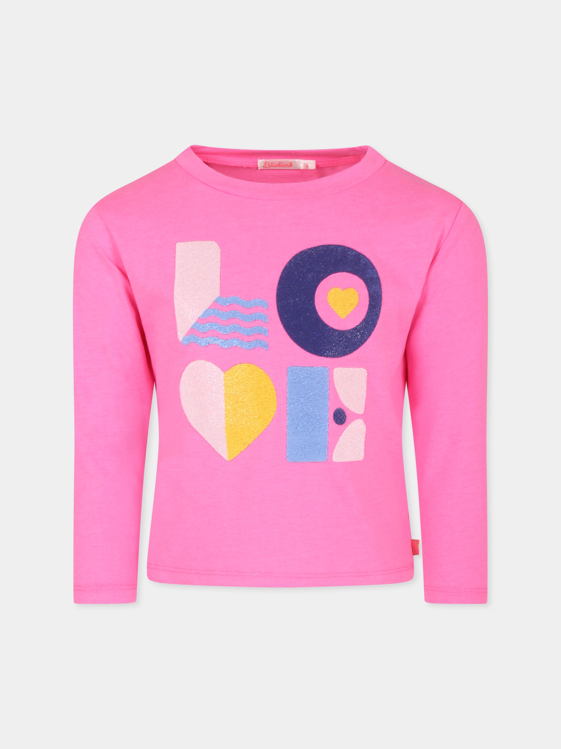 T-shirt fucsia per bambina con scritta,Billieblush,U20492 47A