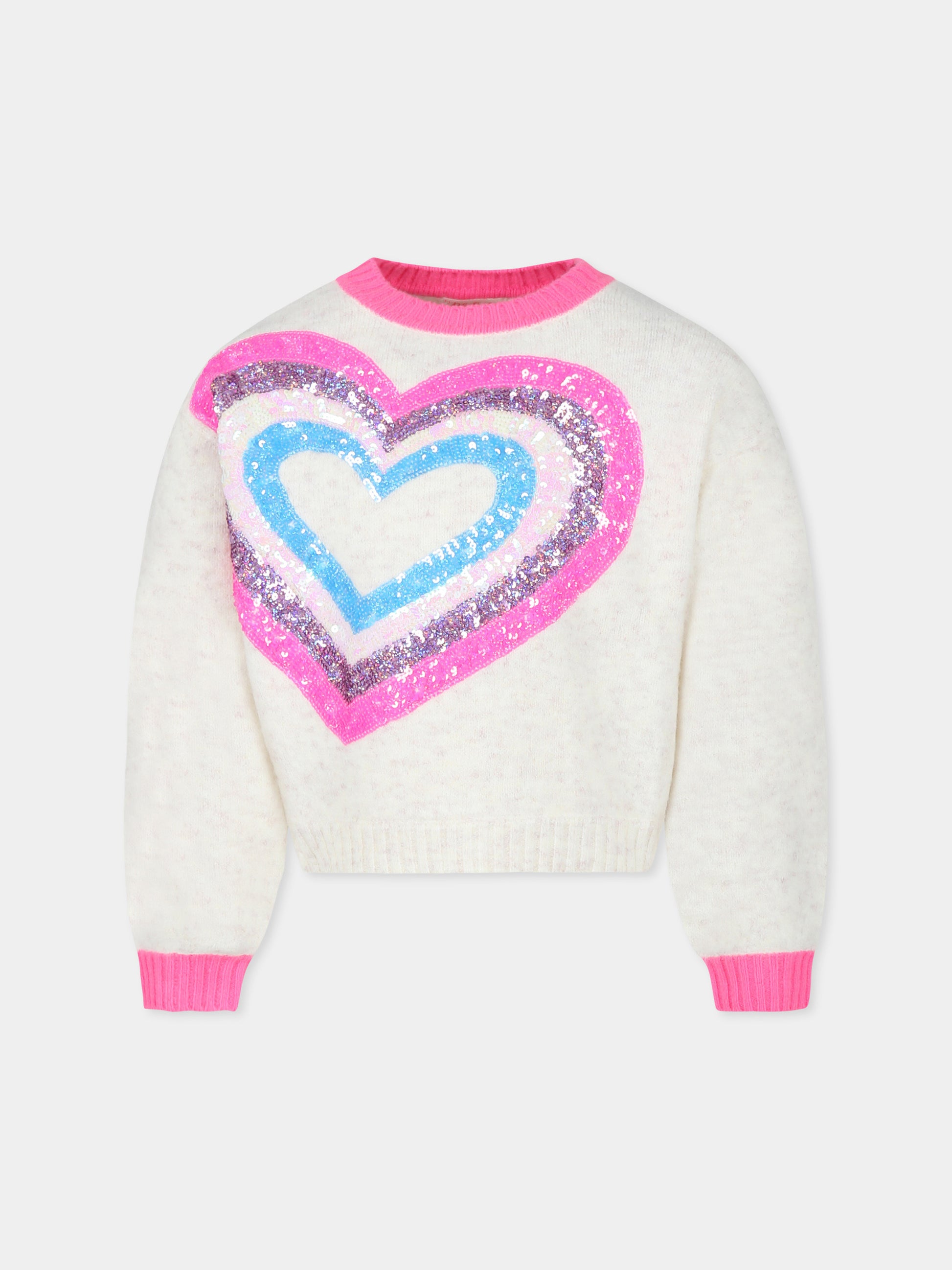 Maglione avorio per bambina con cuori,Billieblush,U20460 121