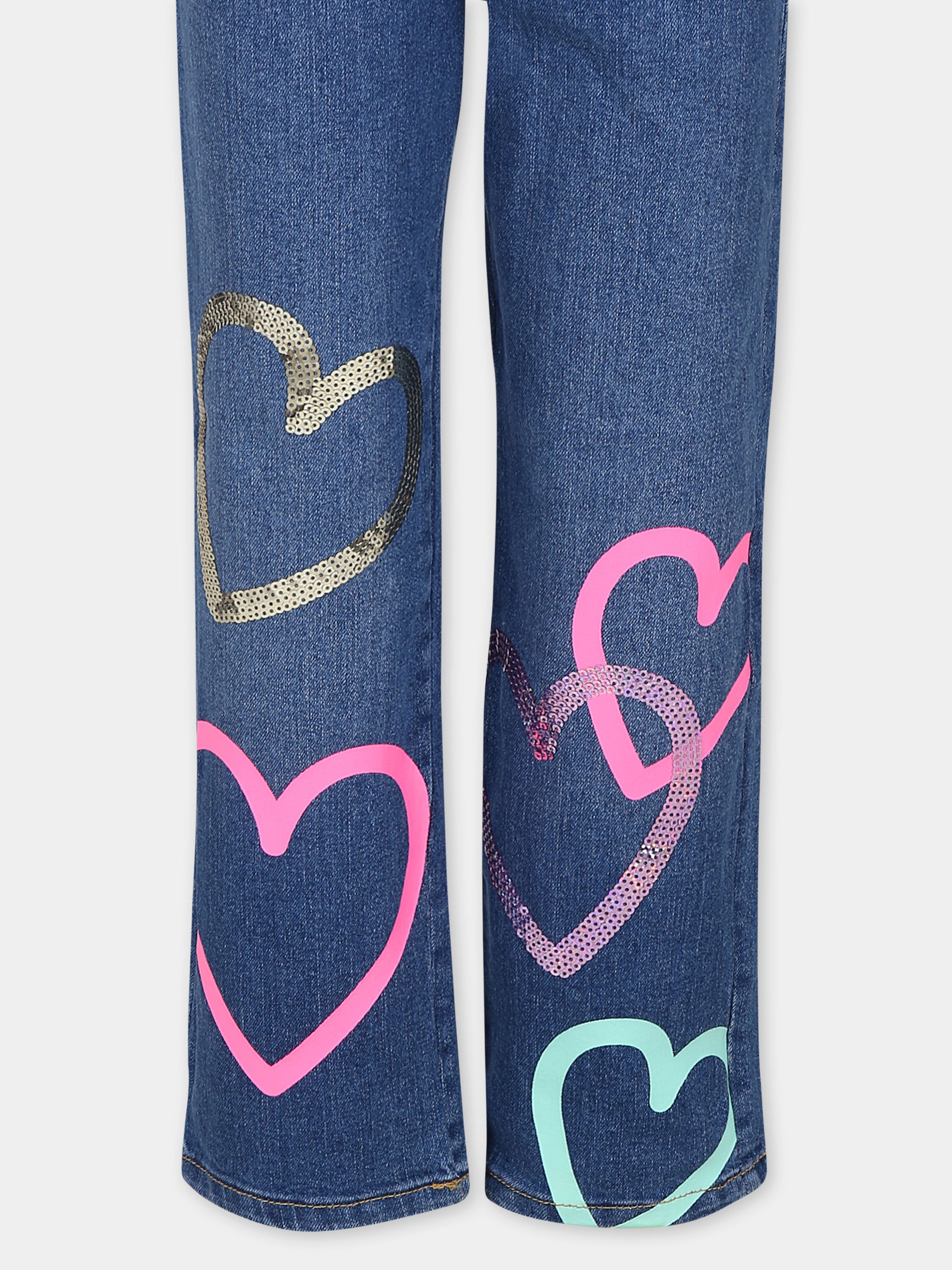 Jeans blu per bambina con cuori,Billieblush,U20449 Z10