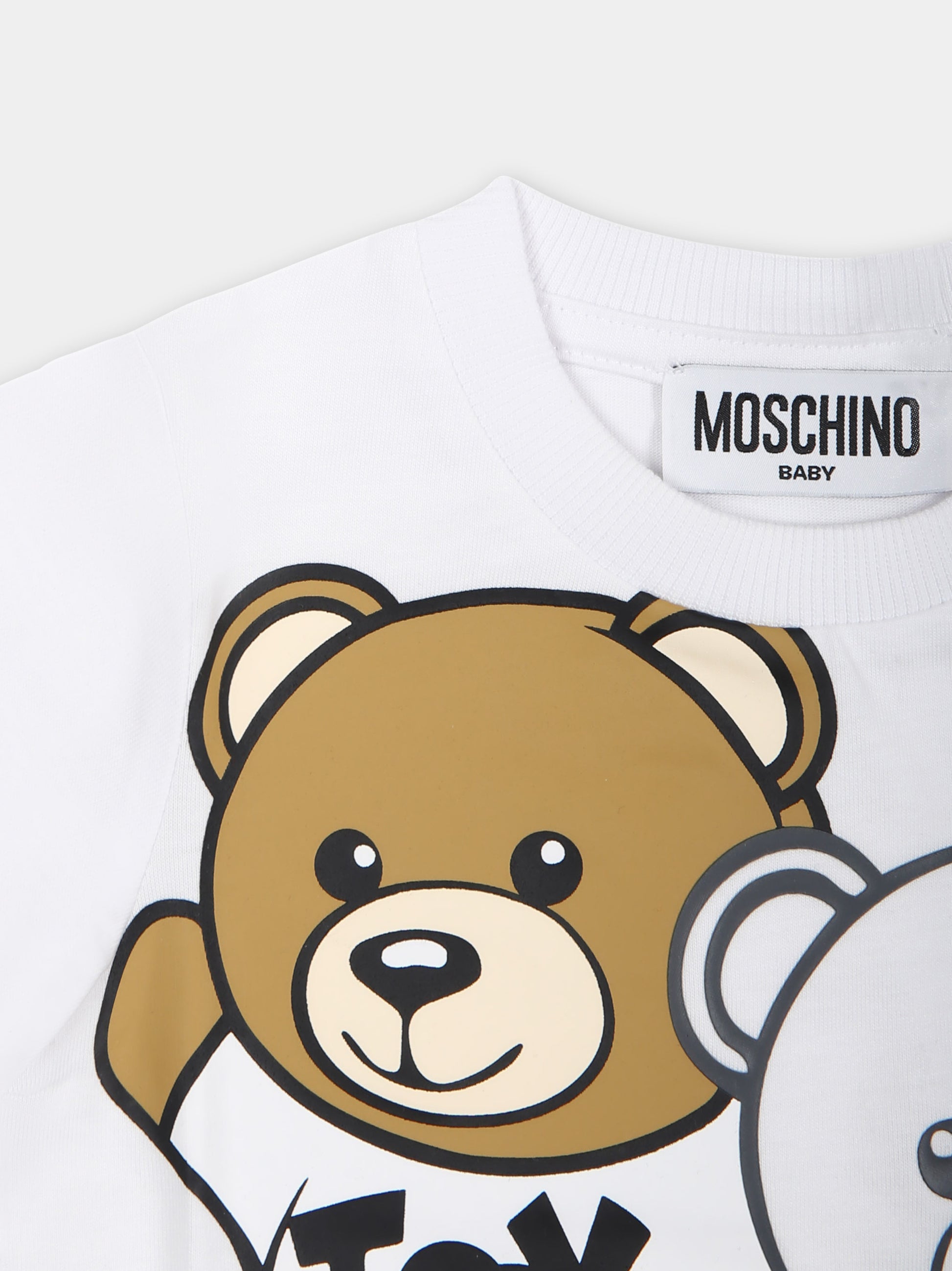 T-shirt bianca per neonato con Teddy Bears,Moschino Kids,MPM032 LAA20 10101