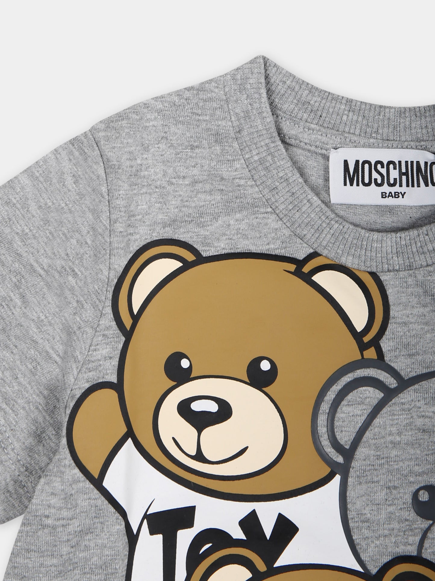 T-shirt grigia per neonato con Teddy Bears,Moschino Kids,MPM032 LAA20 60901