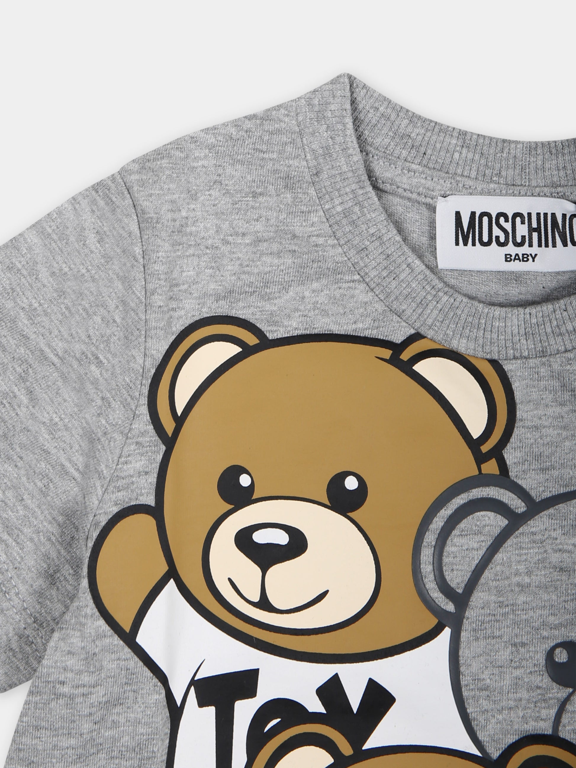 T-shirt grigia per neonato con Teddy Bears,Moschino Kids,MPM032 LAA20 60901