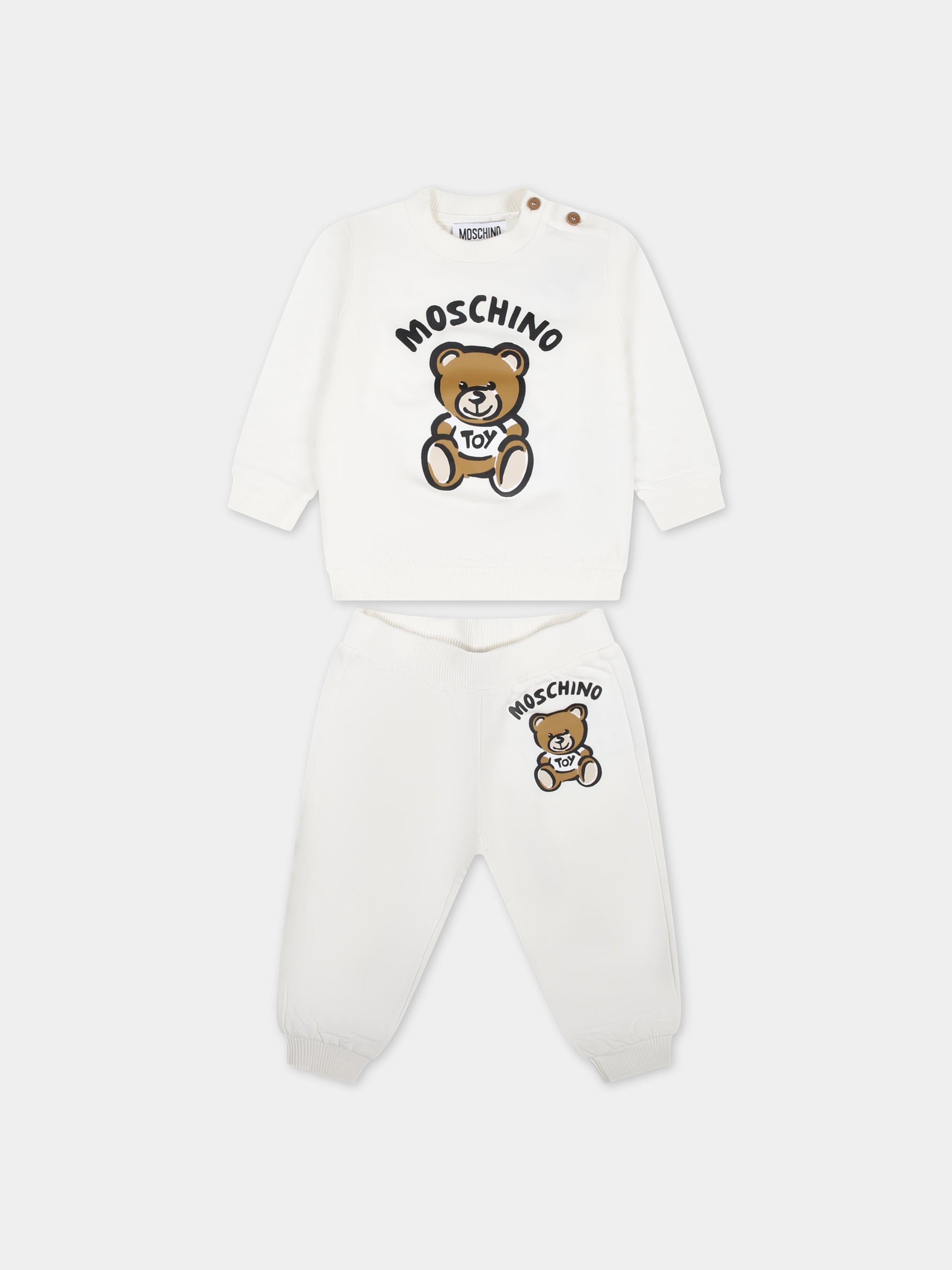 Completo bianco per neonati con Teddy Bear e logo,Moschino Kids,MRK02P LCA63 10063