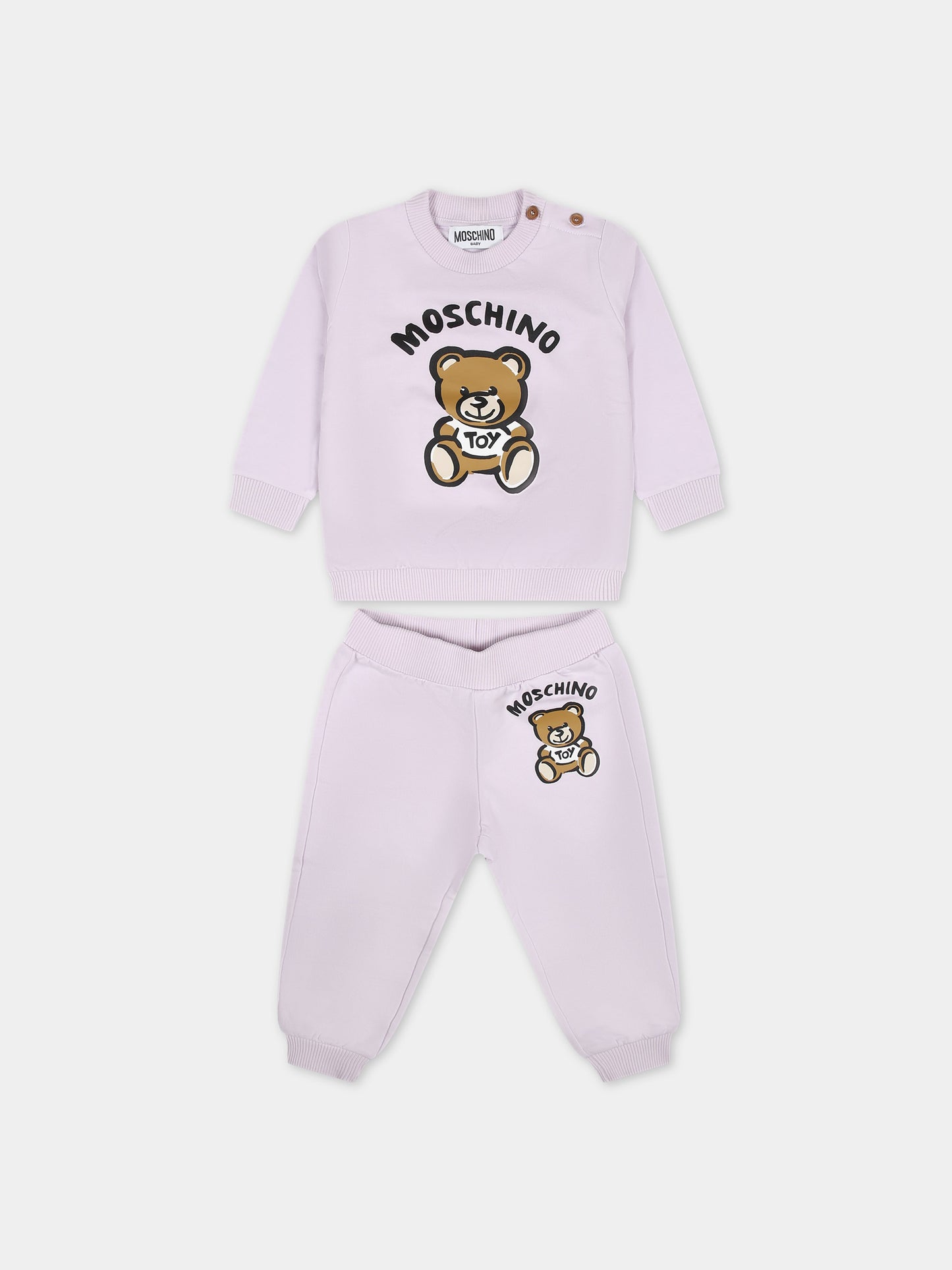 Completo rosa per neonati con Teddy Bear e logo,Moschino Kids,MRK02P LCA63 51115