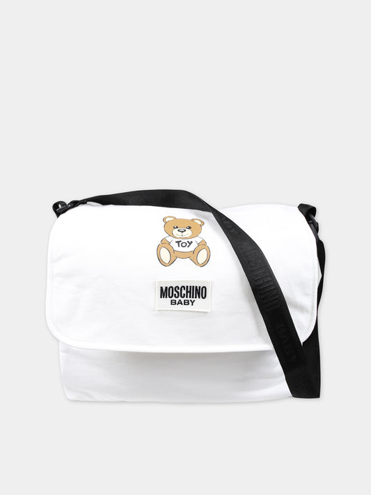 Borsa mamma bianca per neonato con Teddy Bear e logo,Moschino Kids,MTX03D LCA40 10063