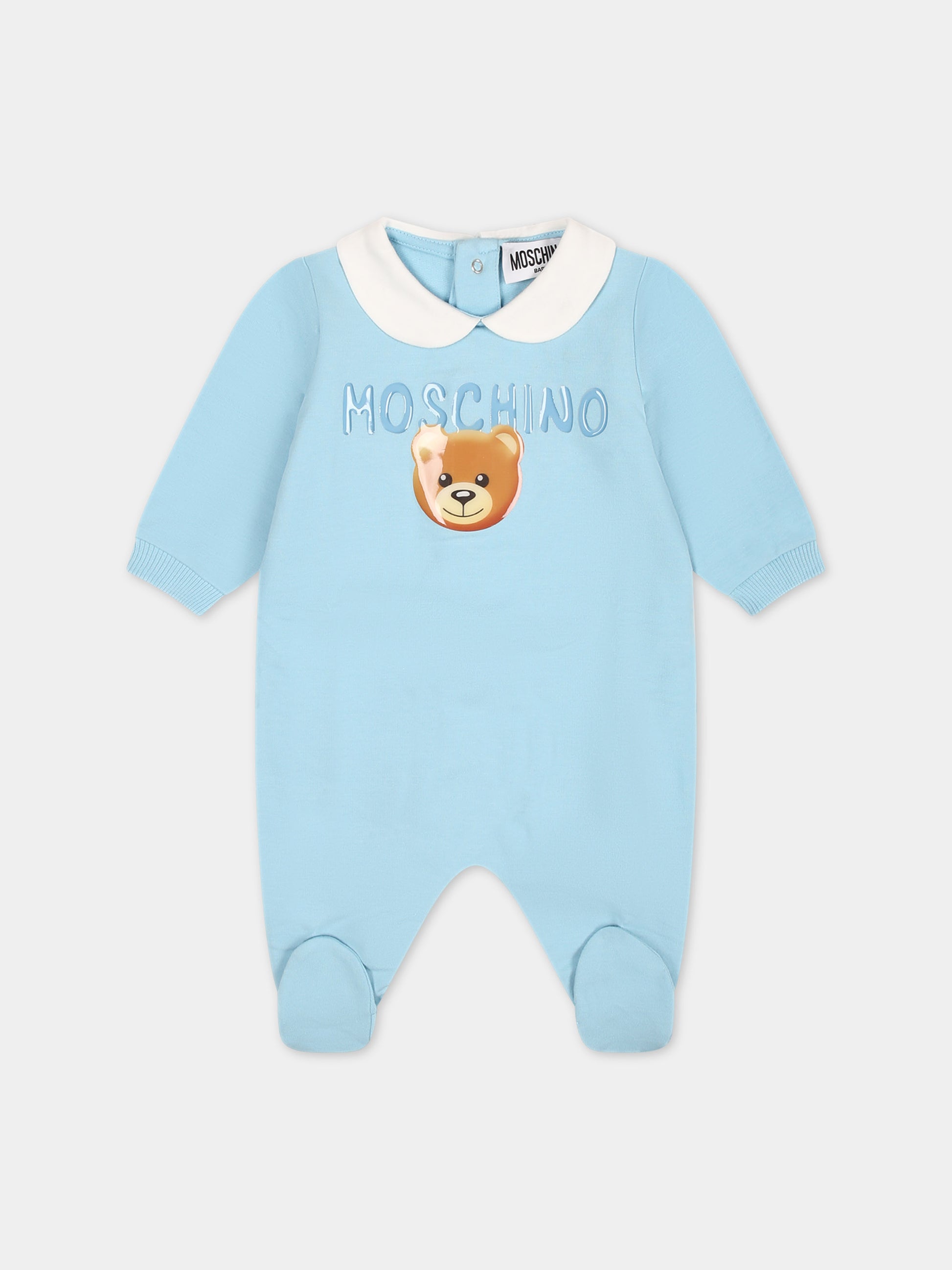 Tutina celeste per neonato con Teddy Bear e logo,Moschino Kids,MUT03J LDA17 40304