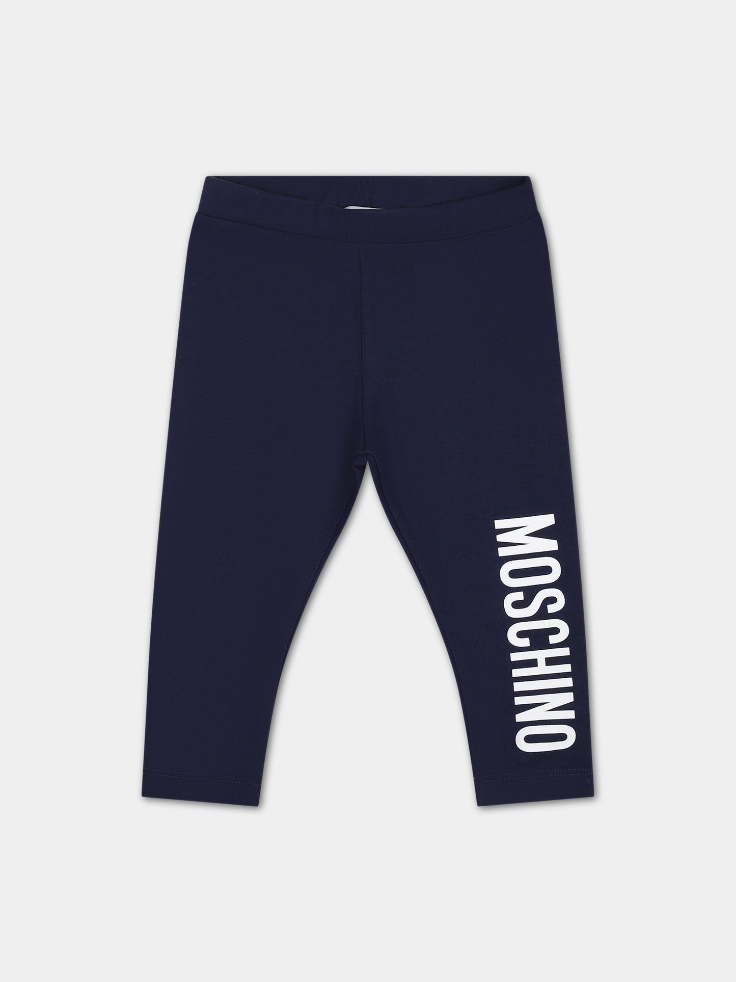 Leggings blu per neonata con logo,Moschino Kids,M3P02N LBA11 40016