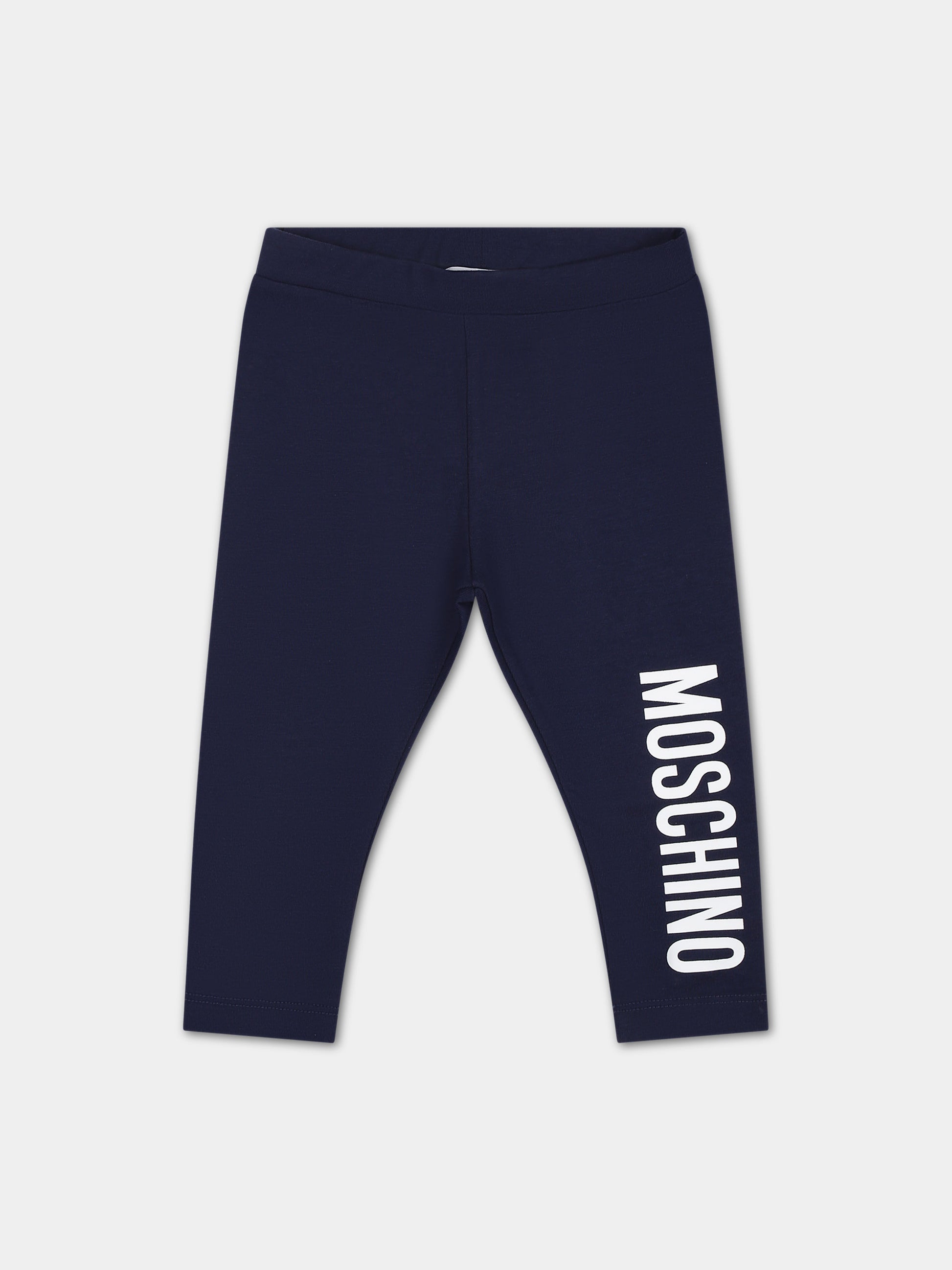 Leggings blu per neonata con logo,Moschino Kids,M3P02N LBA11 40016
