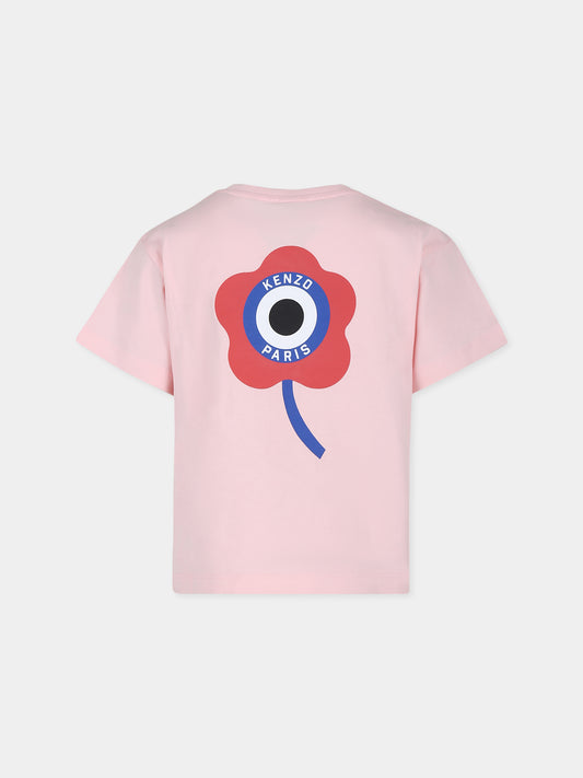 T-shirt rosa per bambina con stampa Target flower,Kenzo Kids,K60707 45Z