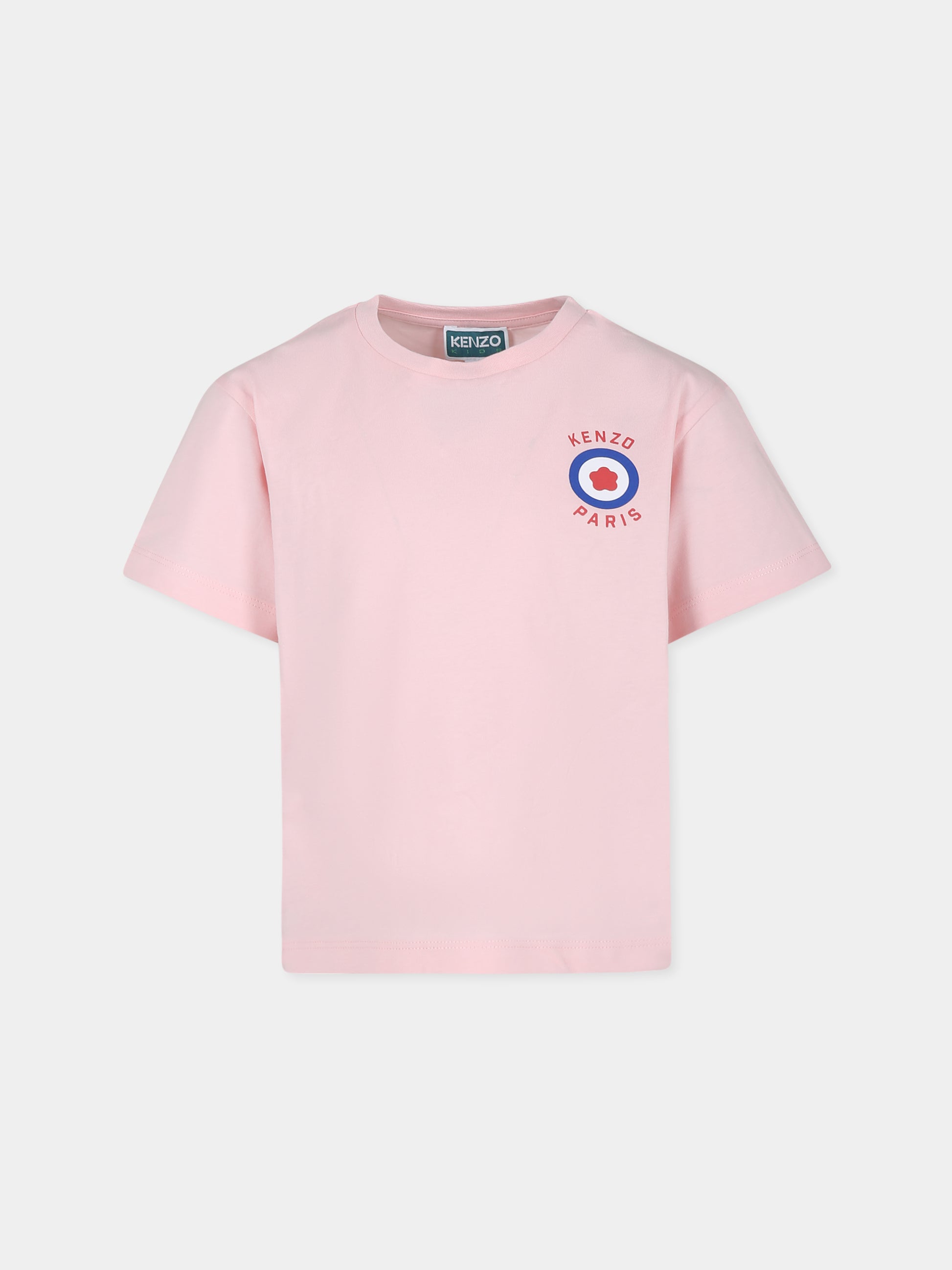 T-shirt rosa per bambina con stampa Target flower,Kenzo Kids,K60707 45Z