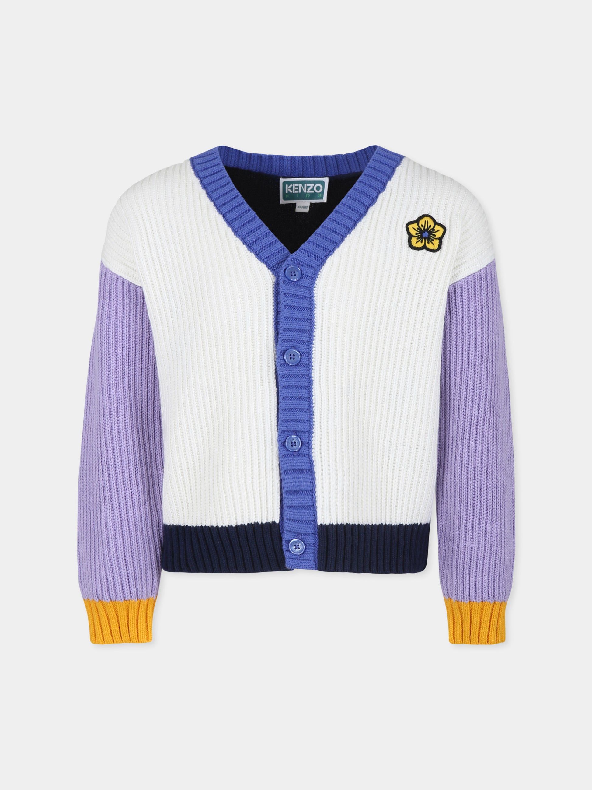 Cardigan avorio per bambina con motivo floreale e tigre,Kenzo Kids,K60647 12P