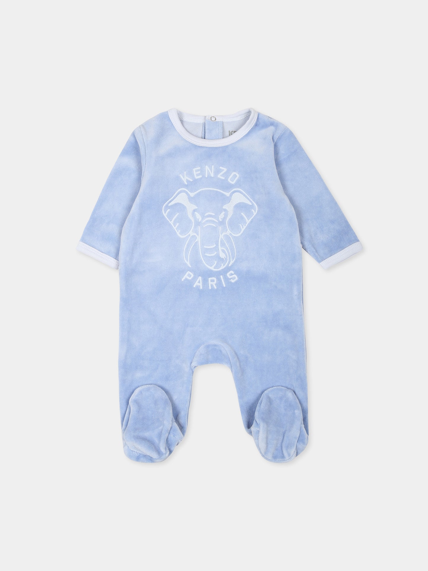 Set tutina celeste per neonato con elefante e logo,Kenzo Kids,K60454 77A