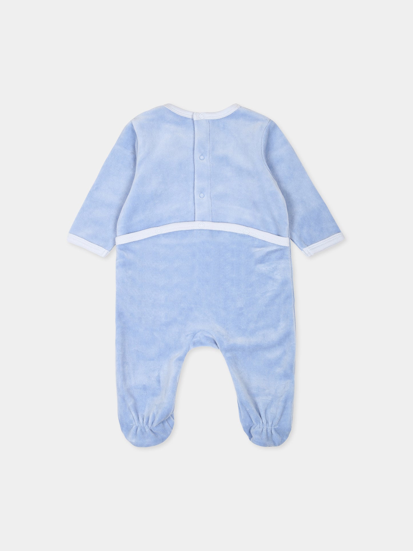 Set tutina celeste per neonato con elefante e logo,Kenzo Kids,K60454 77A