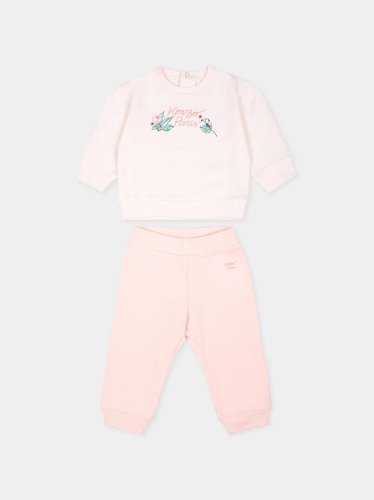 Completo nascita rosa per neonata con stampa floreale e logo,Kenzo Kids,K60423 47R