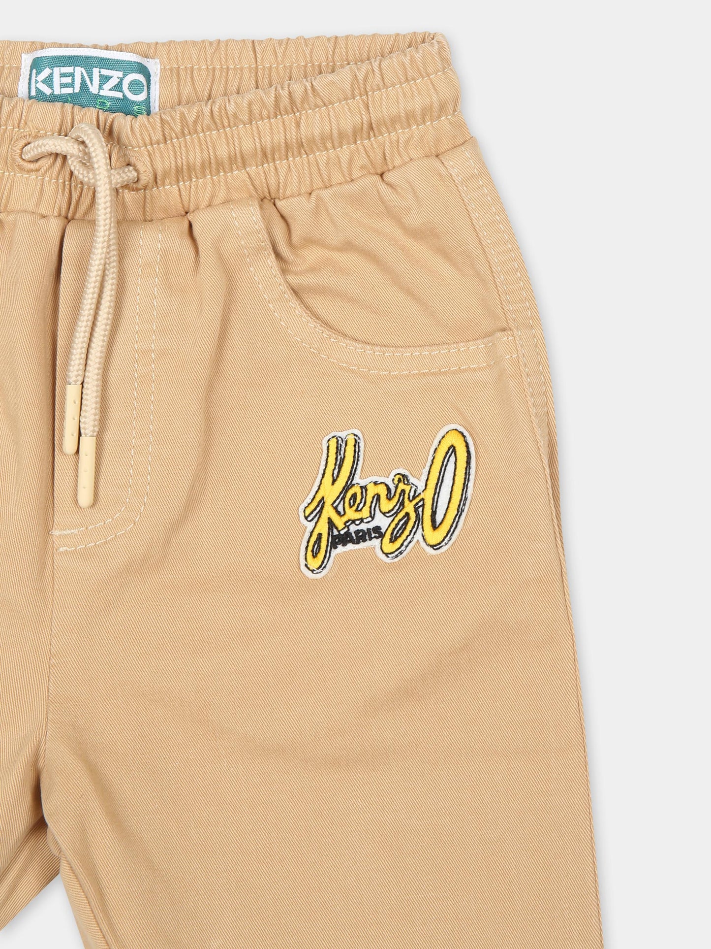 Pantaloni beige per neonato con logo,Kenzo Kids,K60510 21D