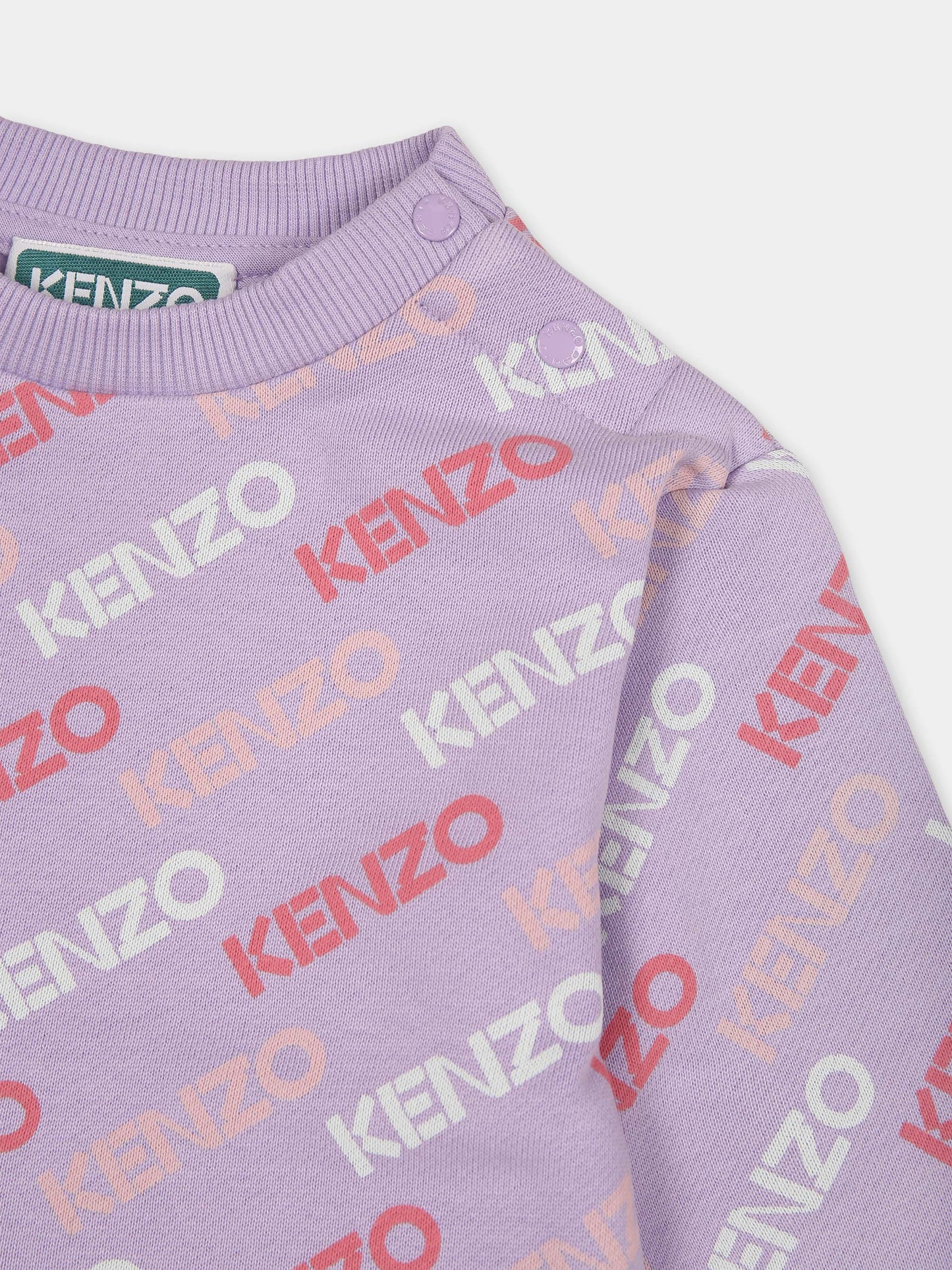 Vestito viola per neonata con logo all-over,Kenzo Kids,K60477 925