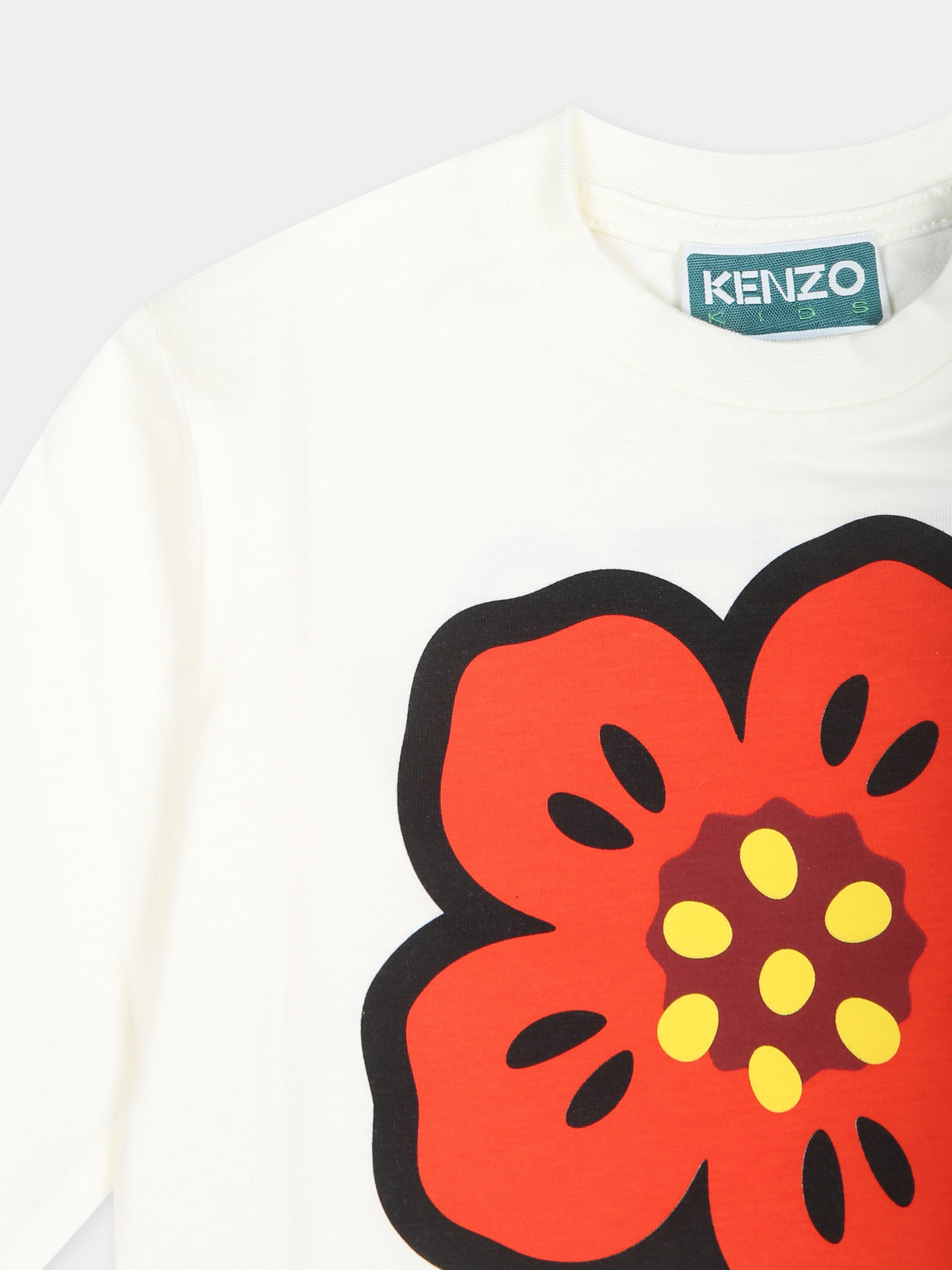 T-shirt avorio per neonata con papavero e logo,Kenzo Kids,K60490 12P