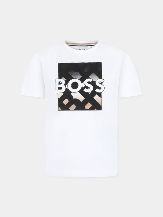 White t-shirt for boy with logo