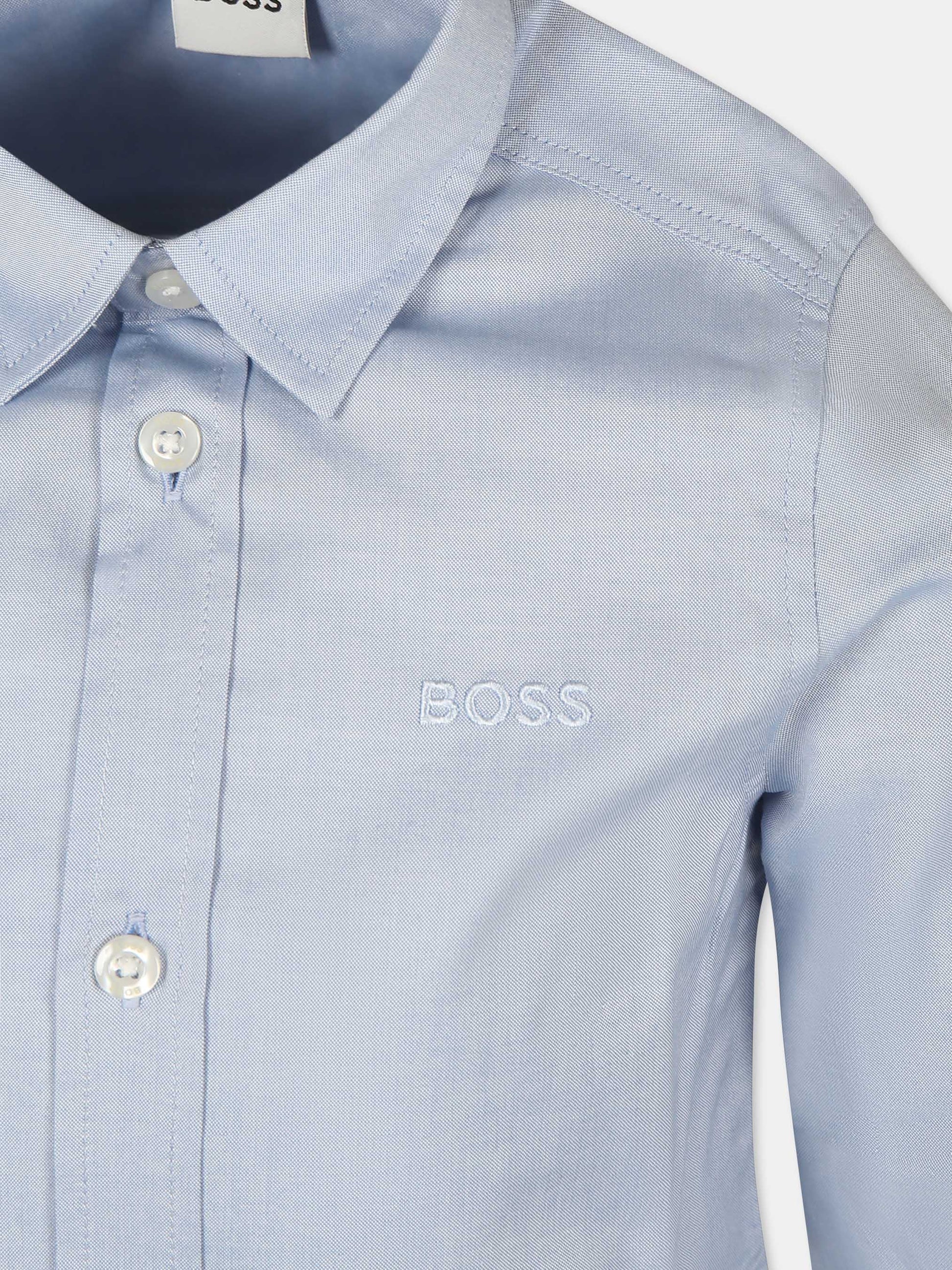 Camicia celeste per bambino con logo,Boss,J51130 77D